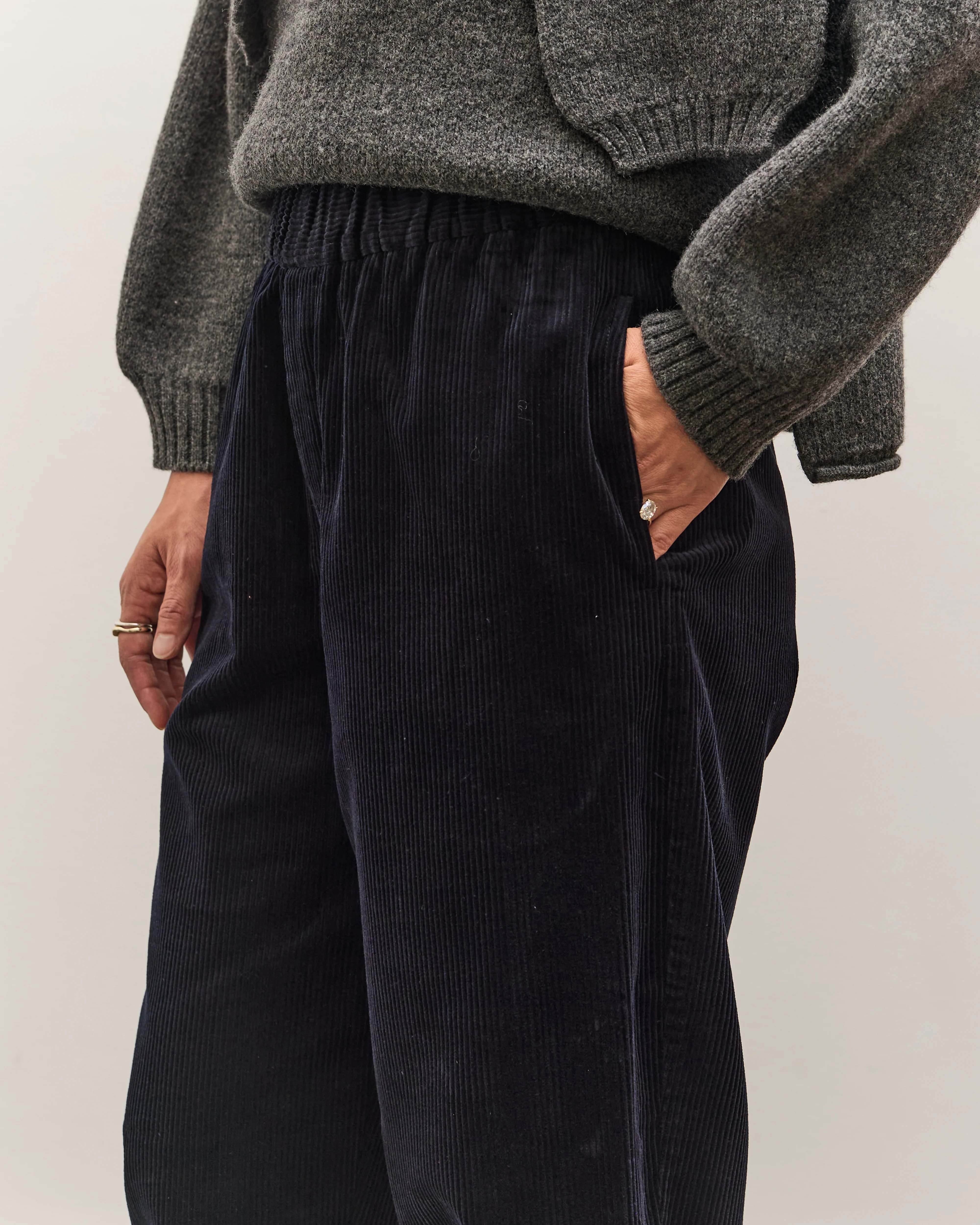 7115 by Szeki Corduroy Elastic Pull-Up Trouser, Black - Image 8