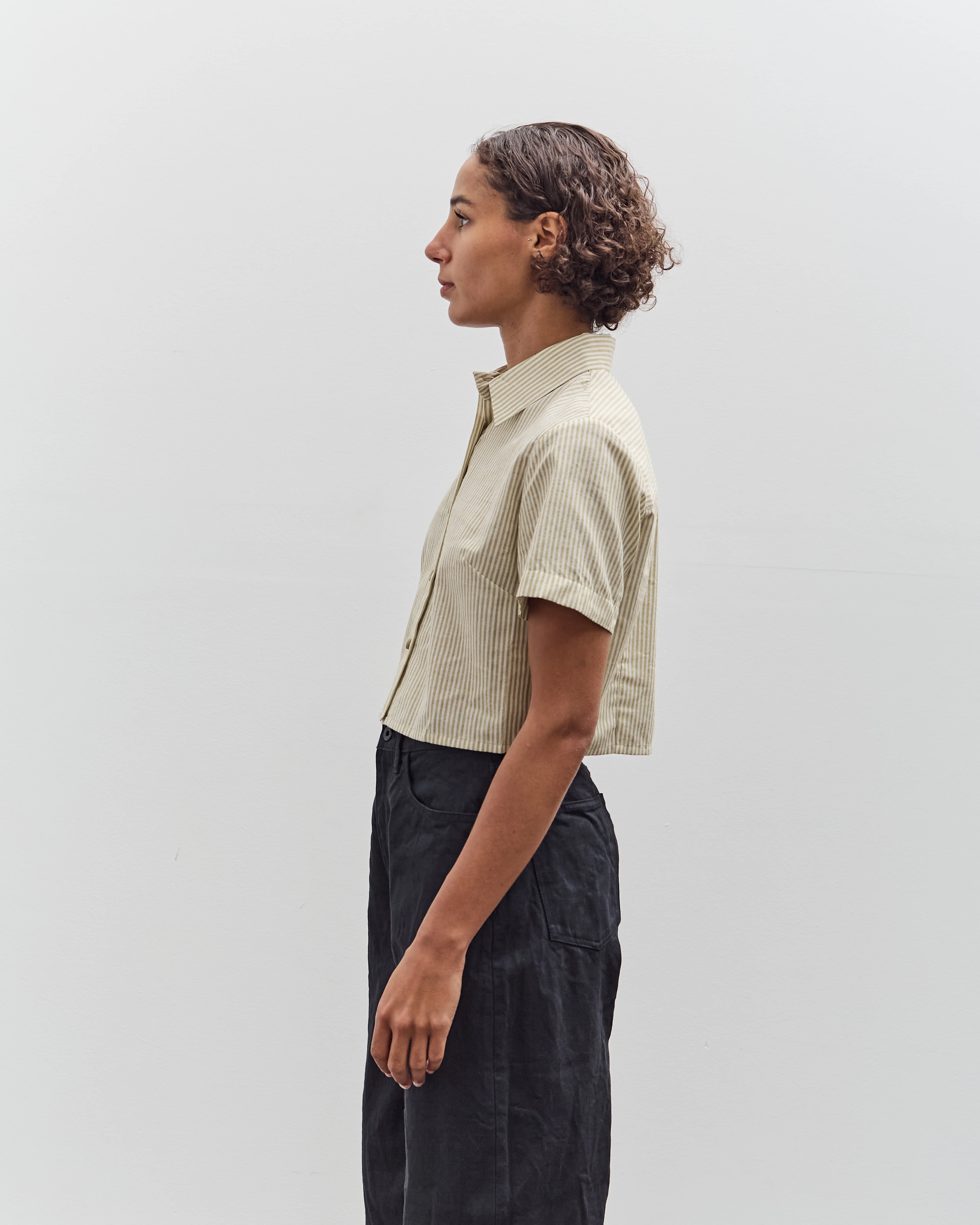 7115 by Szeki Striped Cropped Shirt, Mustard Stripes - Image 5
