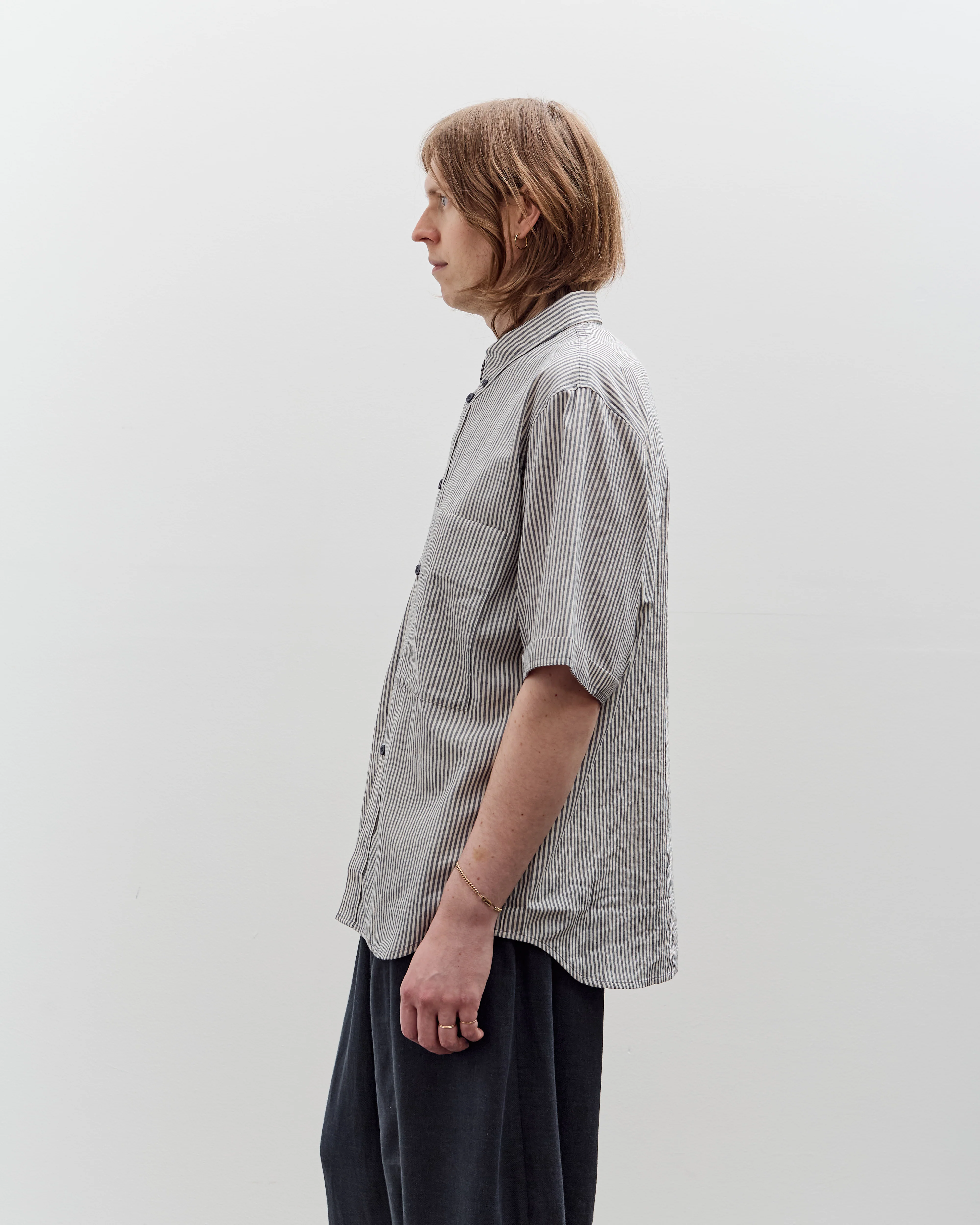 7115 by Szeki Striped Double Pockets Shirt, Navy Stripes - Image 4