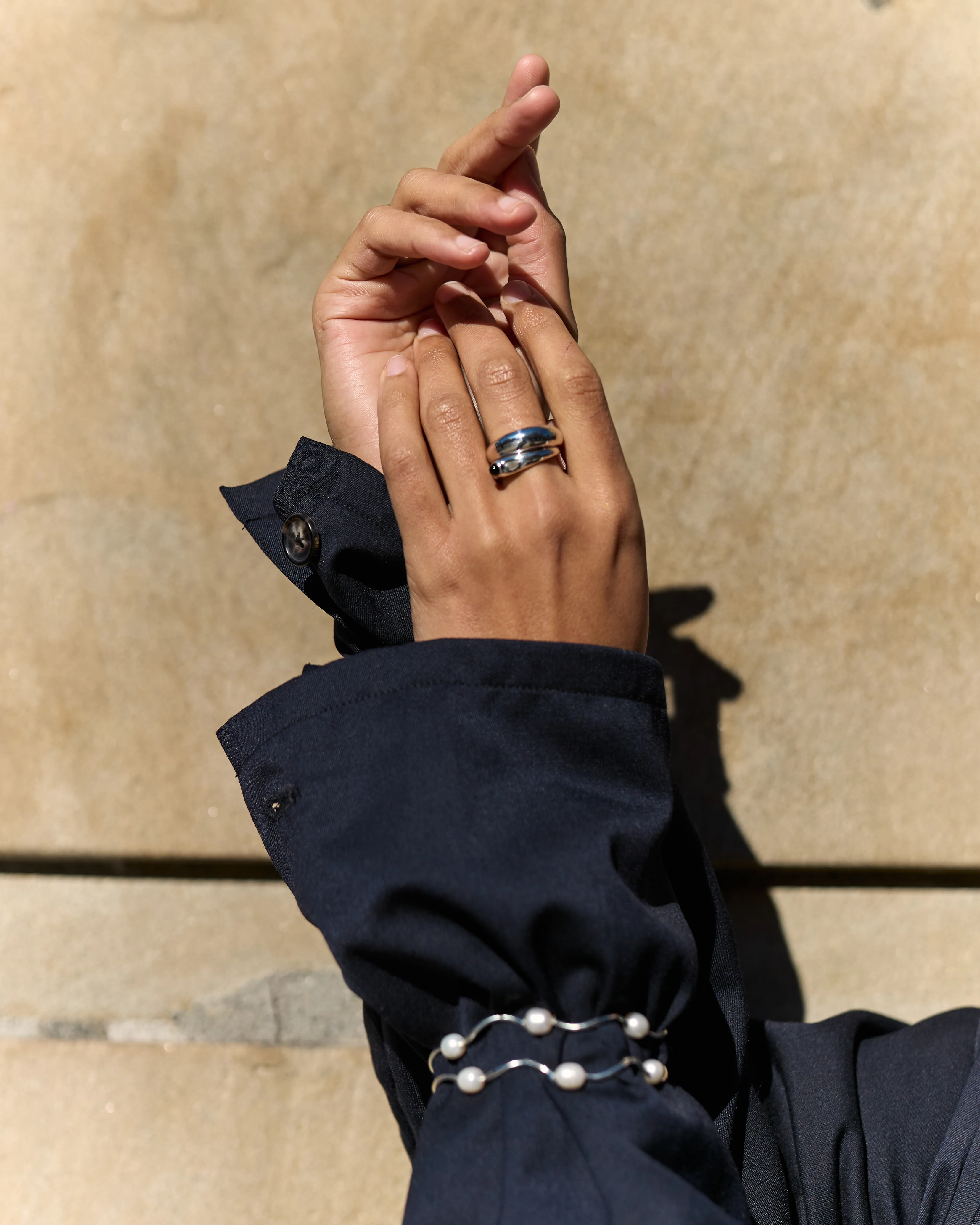 Agmes Cara Domed Ring Set, Onyx - Image 3