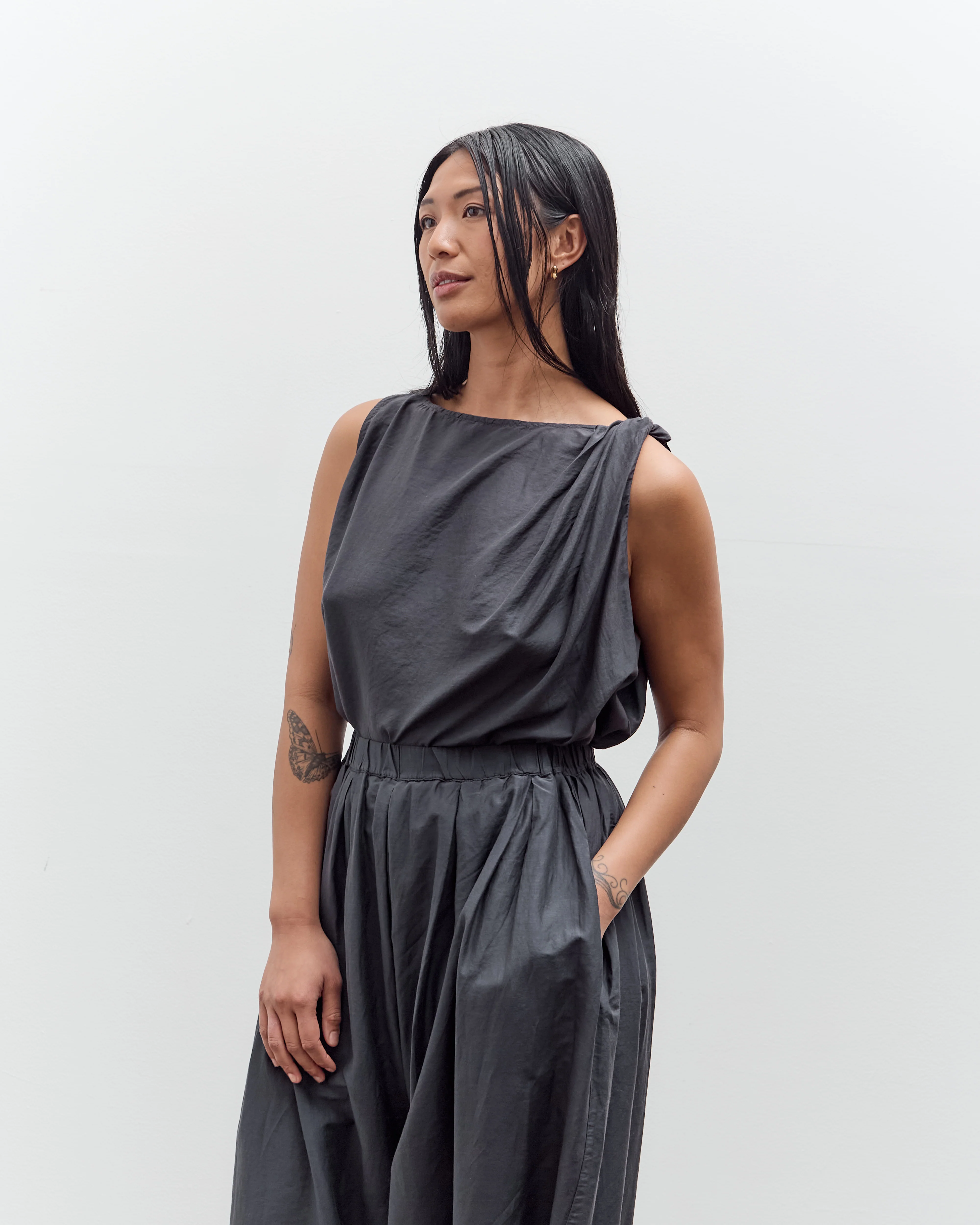 Black Crane Twisted Tank Top, Faded Black - Image 4