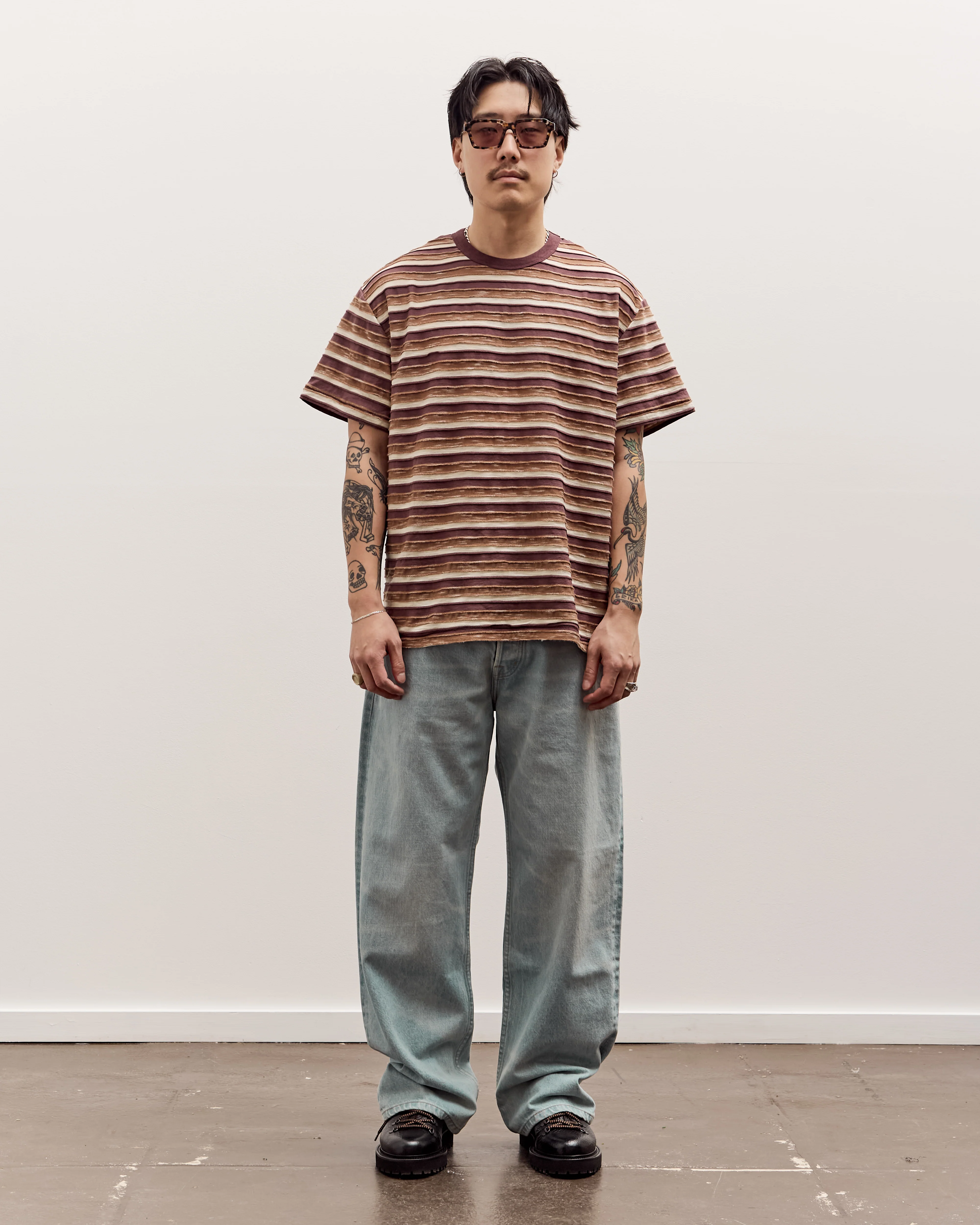 Brain Dead Casey Striped T-Shirt, Coffee - Image 3