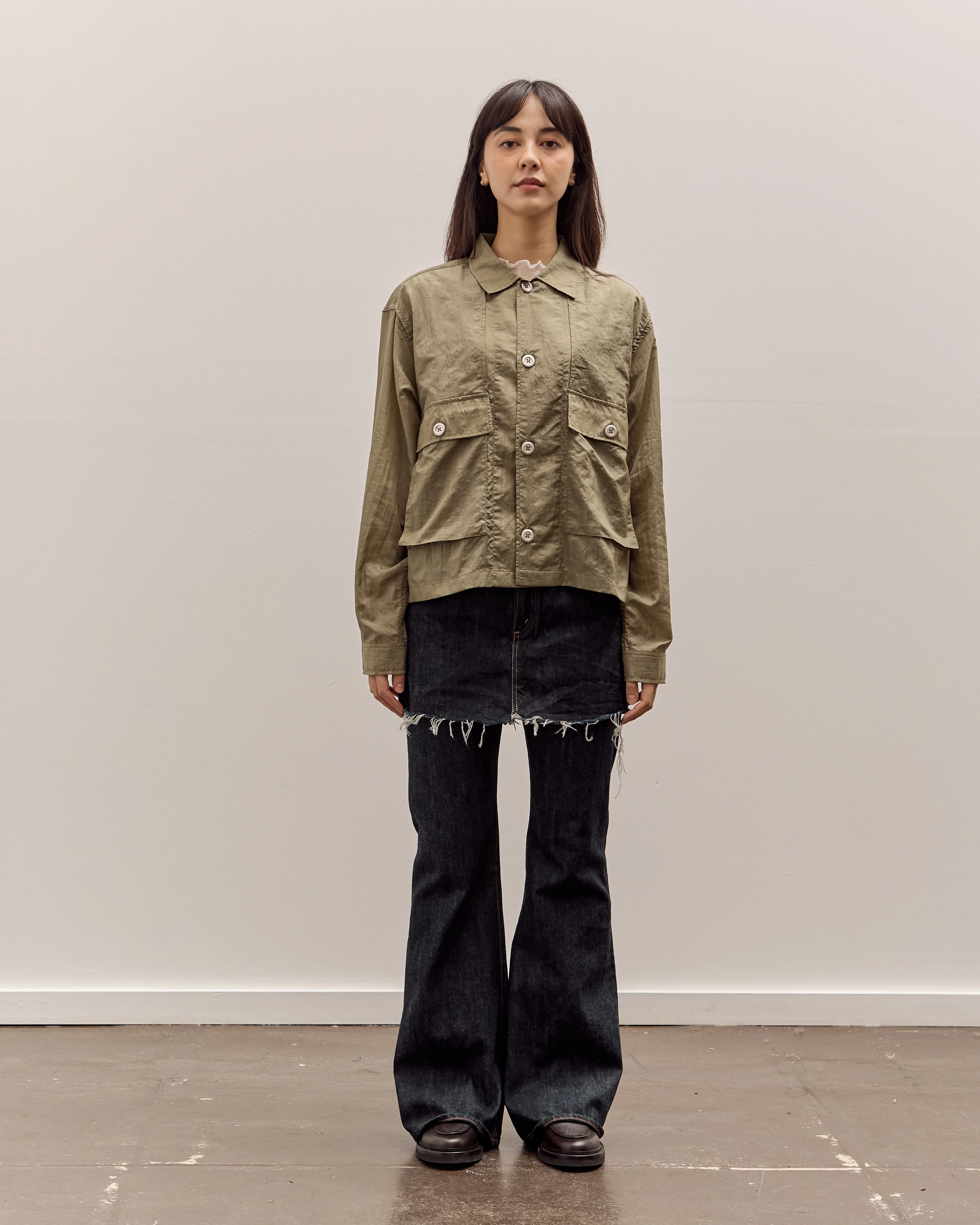 Brain Dead Cropped Nylon Button Up Shirt, Army - Image 3