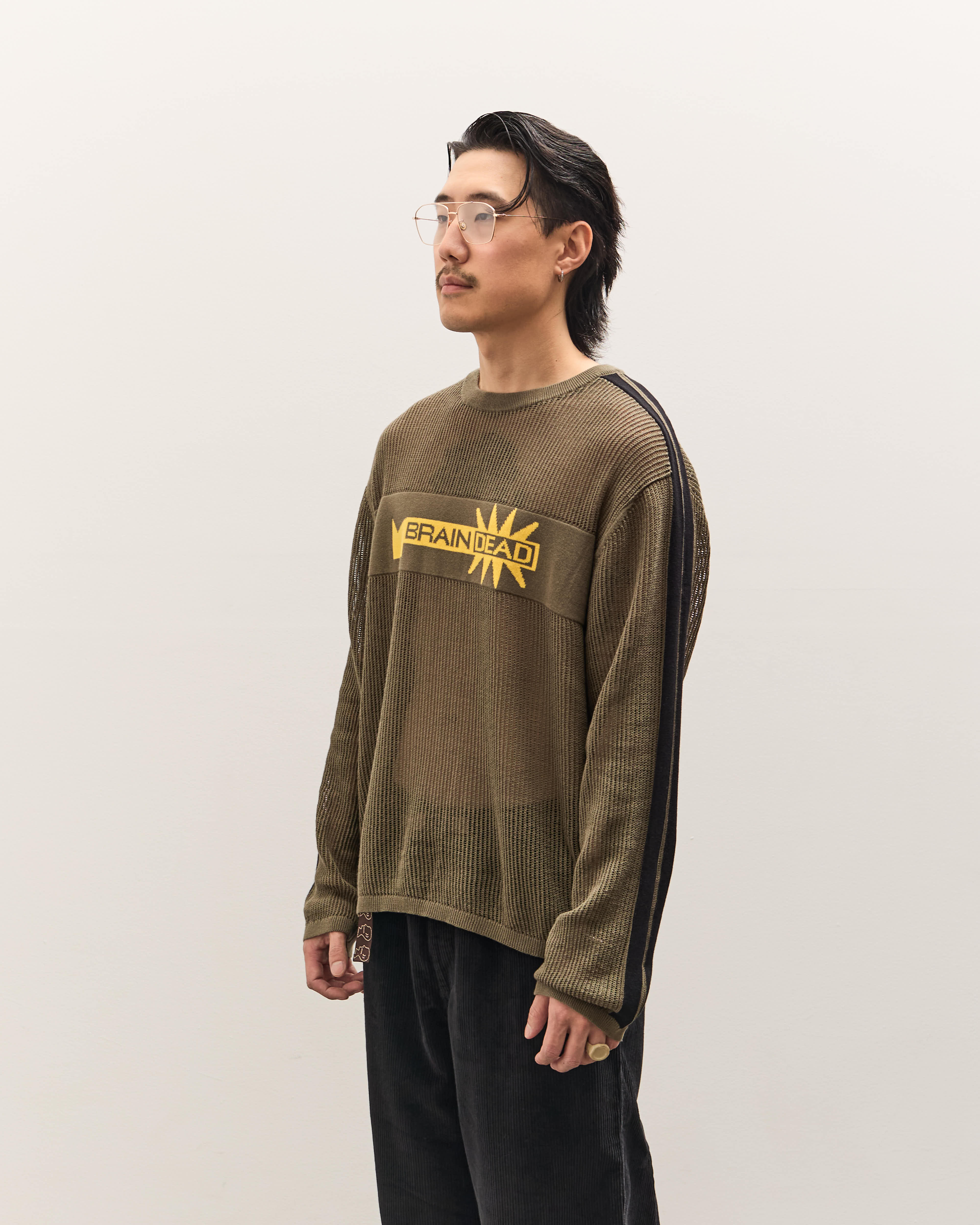 Brain Dead Long Sleeve Mesh Sweater Unisex, Green - Image 4