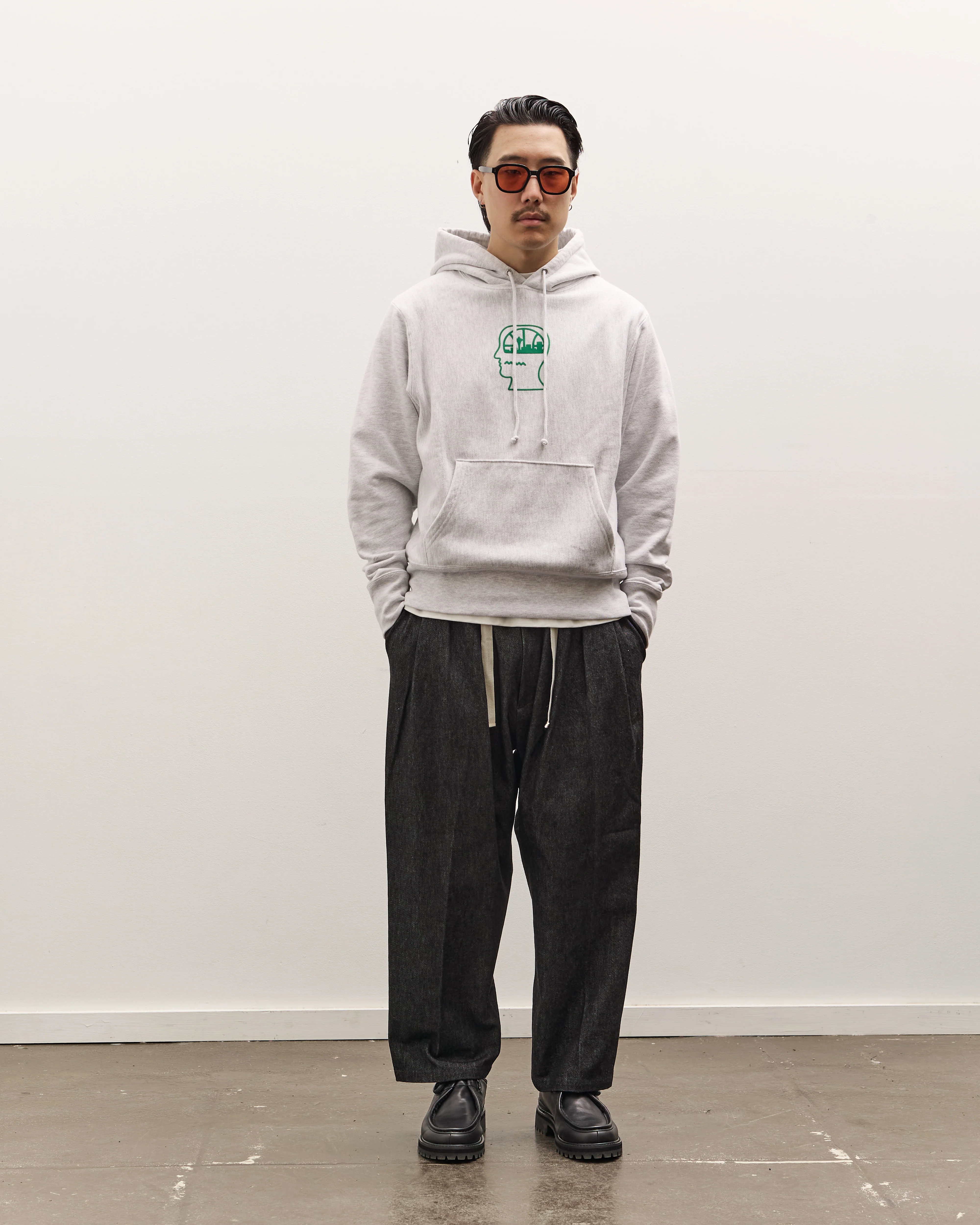 Brain Dead x Glasswing Seattle Logohead Hoodie, Heather Grey - Image 3