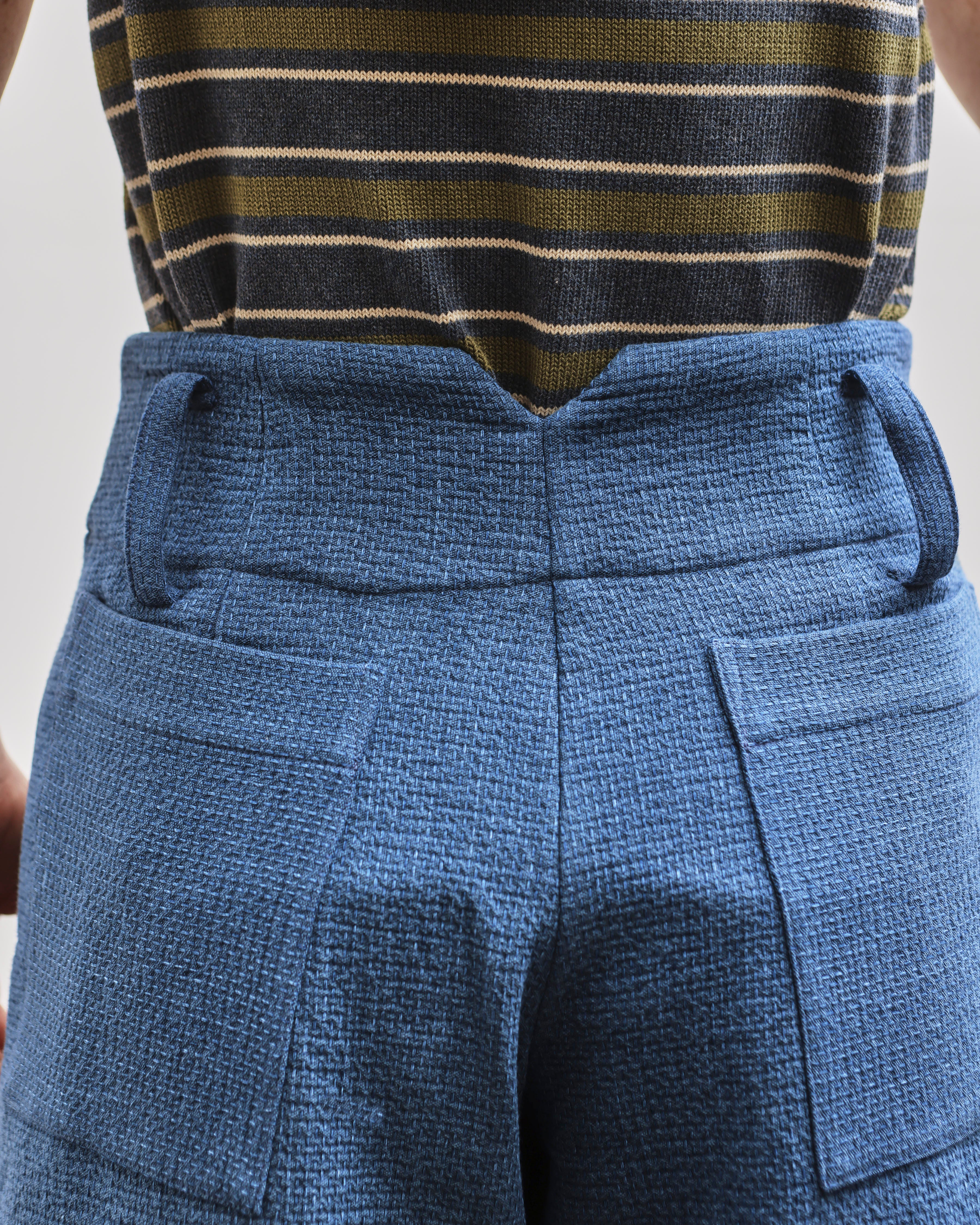 Cawley Japanese Washed Sashiko Grace Trouser, Light Blue - Image 2