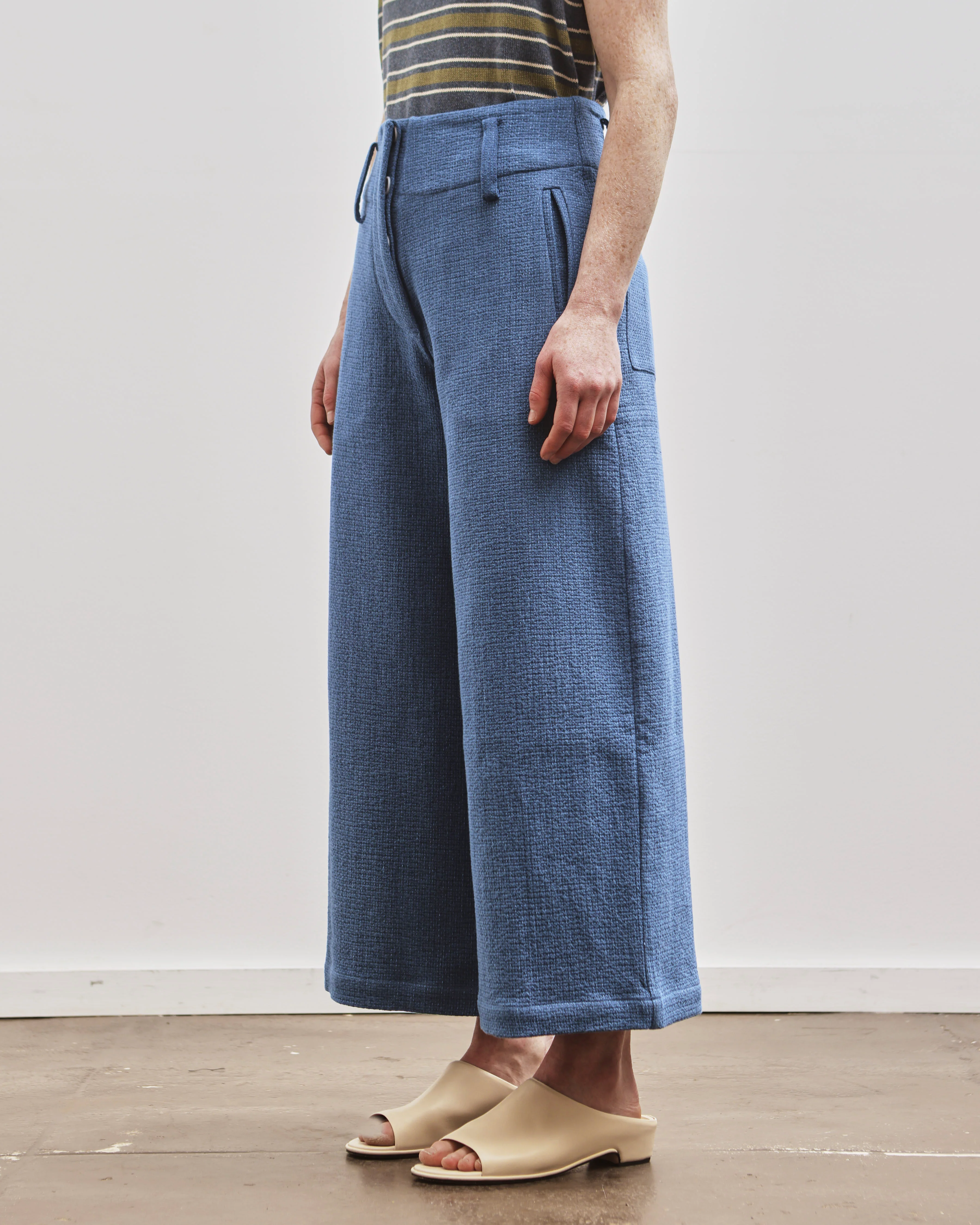 Cawley Japanese Washed Sashiko Grace Trouser, Light Blue - Image 4