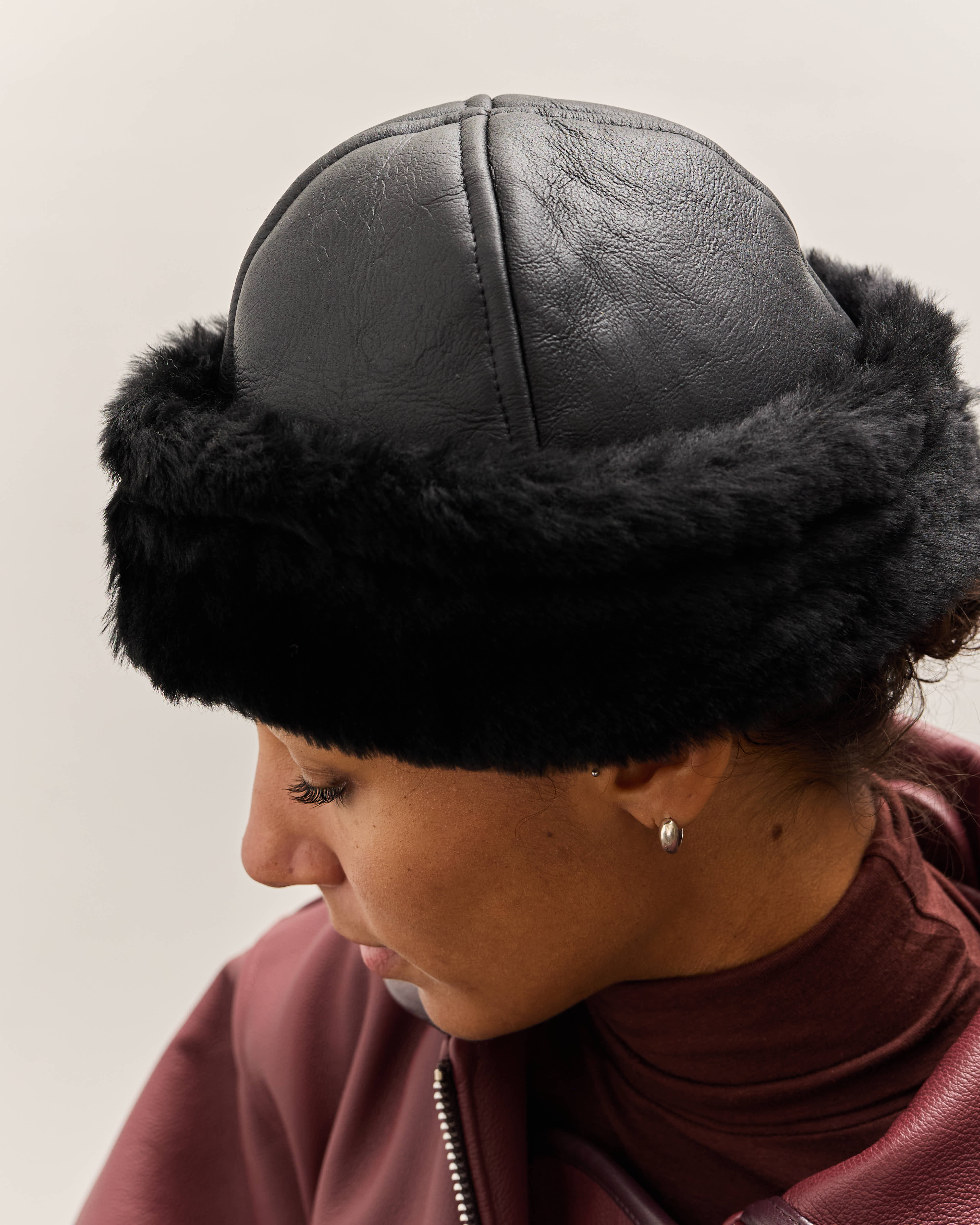 Cawley Leather Back Sheepskin Cap, Black - Image 3