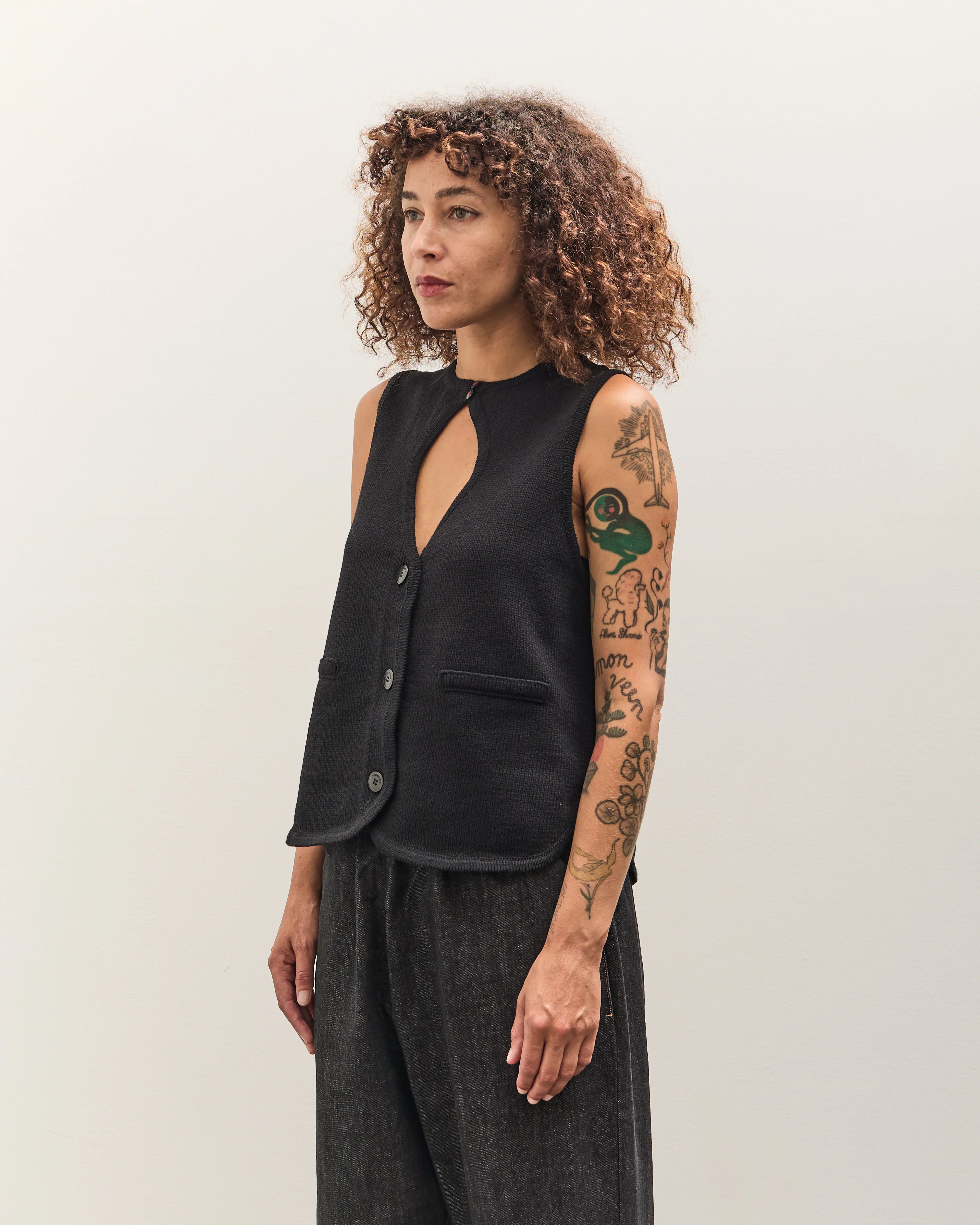 Cordera Cut-Out Boat Neck Waist Coat, Black - Image 4
