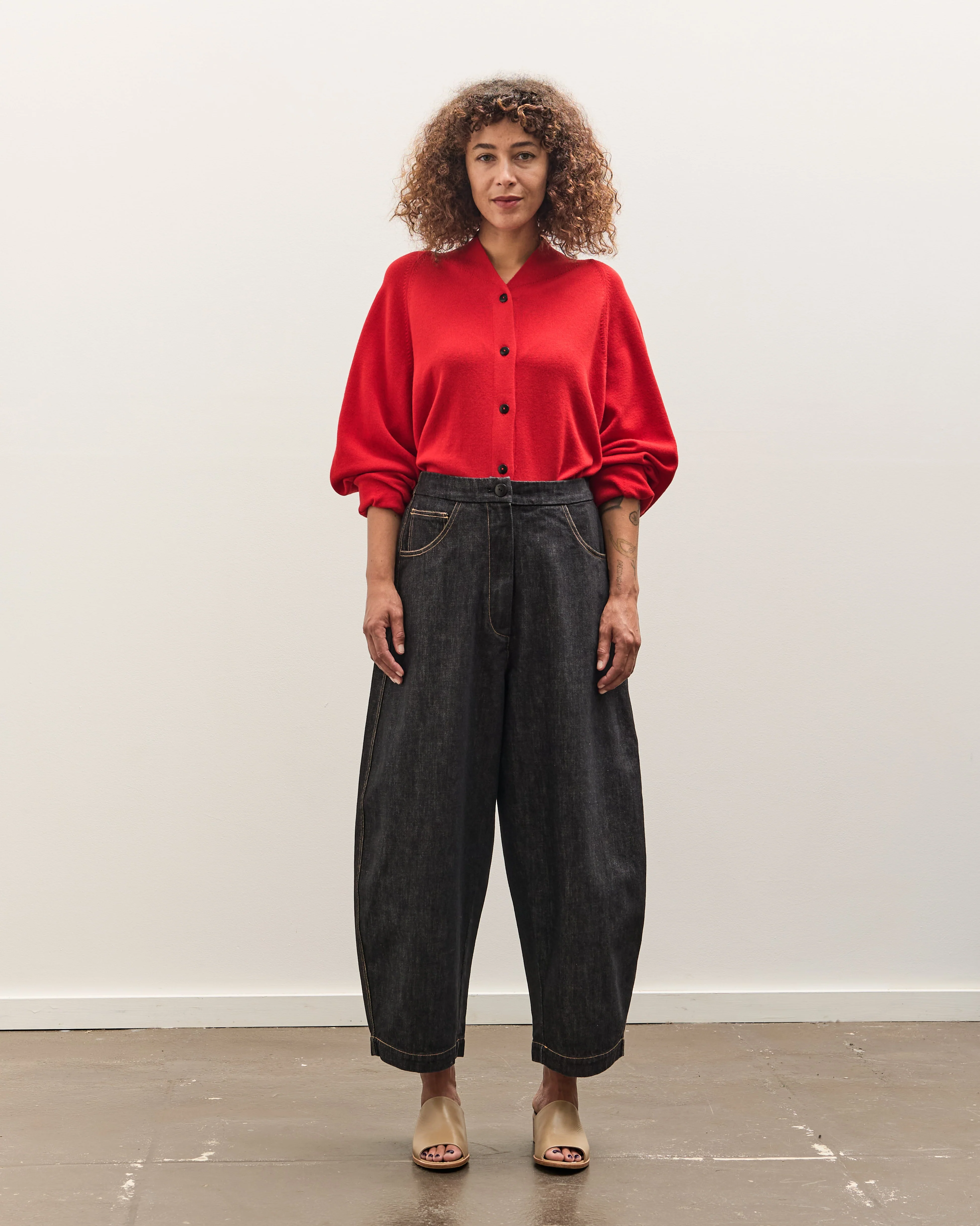 Cordera Denim Curved Leg Pants, Black - Image 2