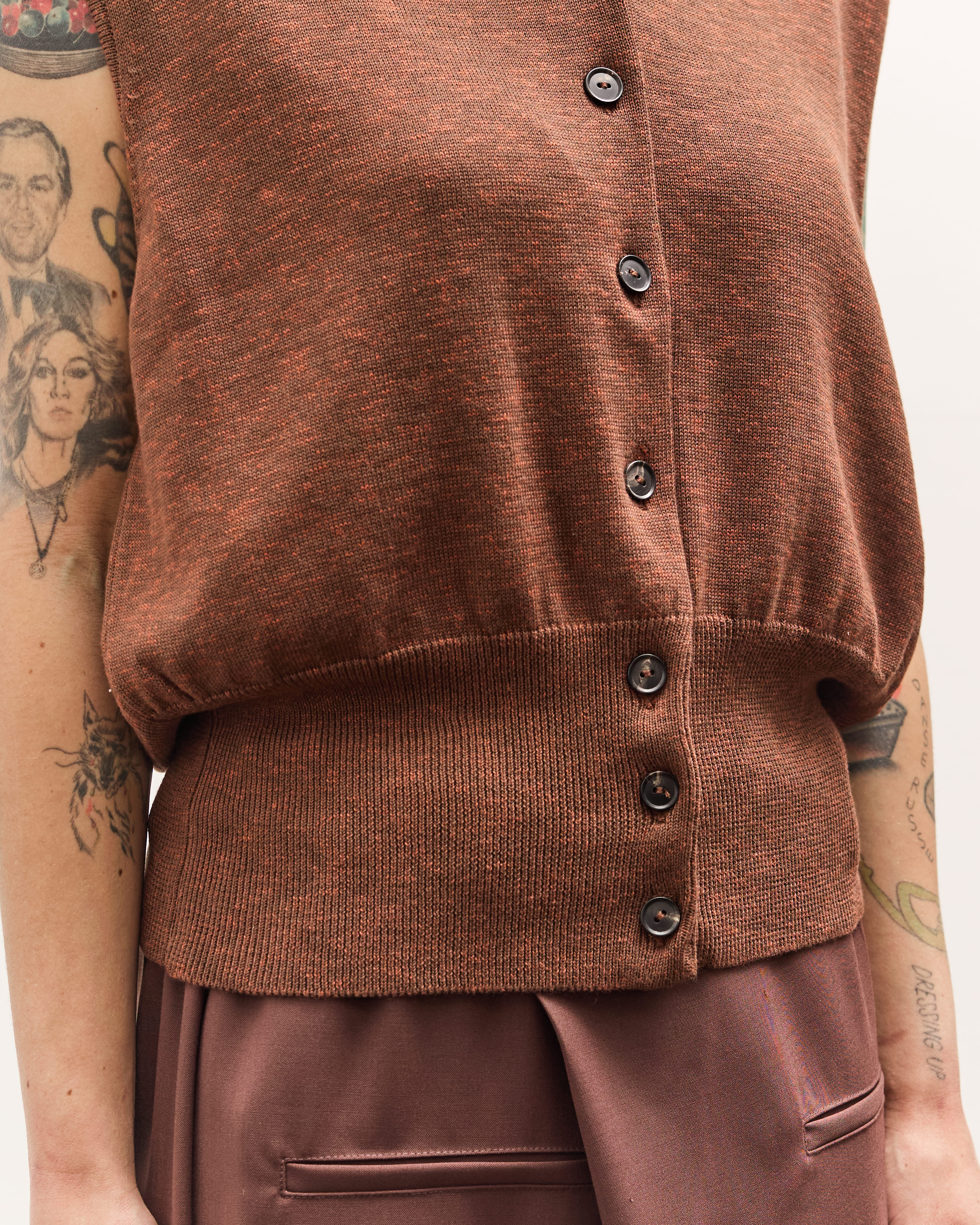 Cordera Flecked Cotton Waistcoat, Russet - Image 7