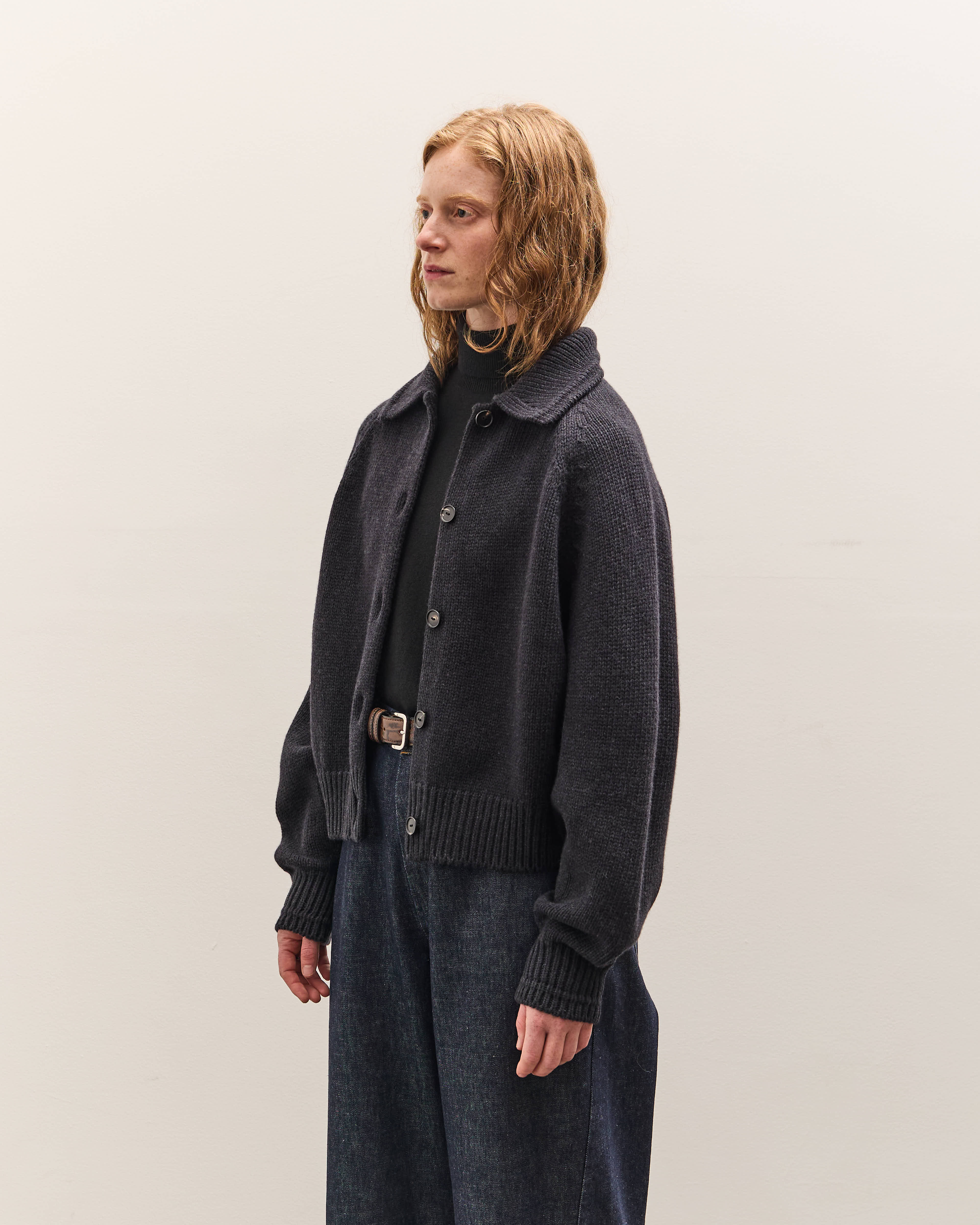 Cordera Merino Wool Collar Cardigan, Anthracite - Image 4