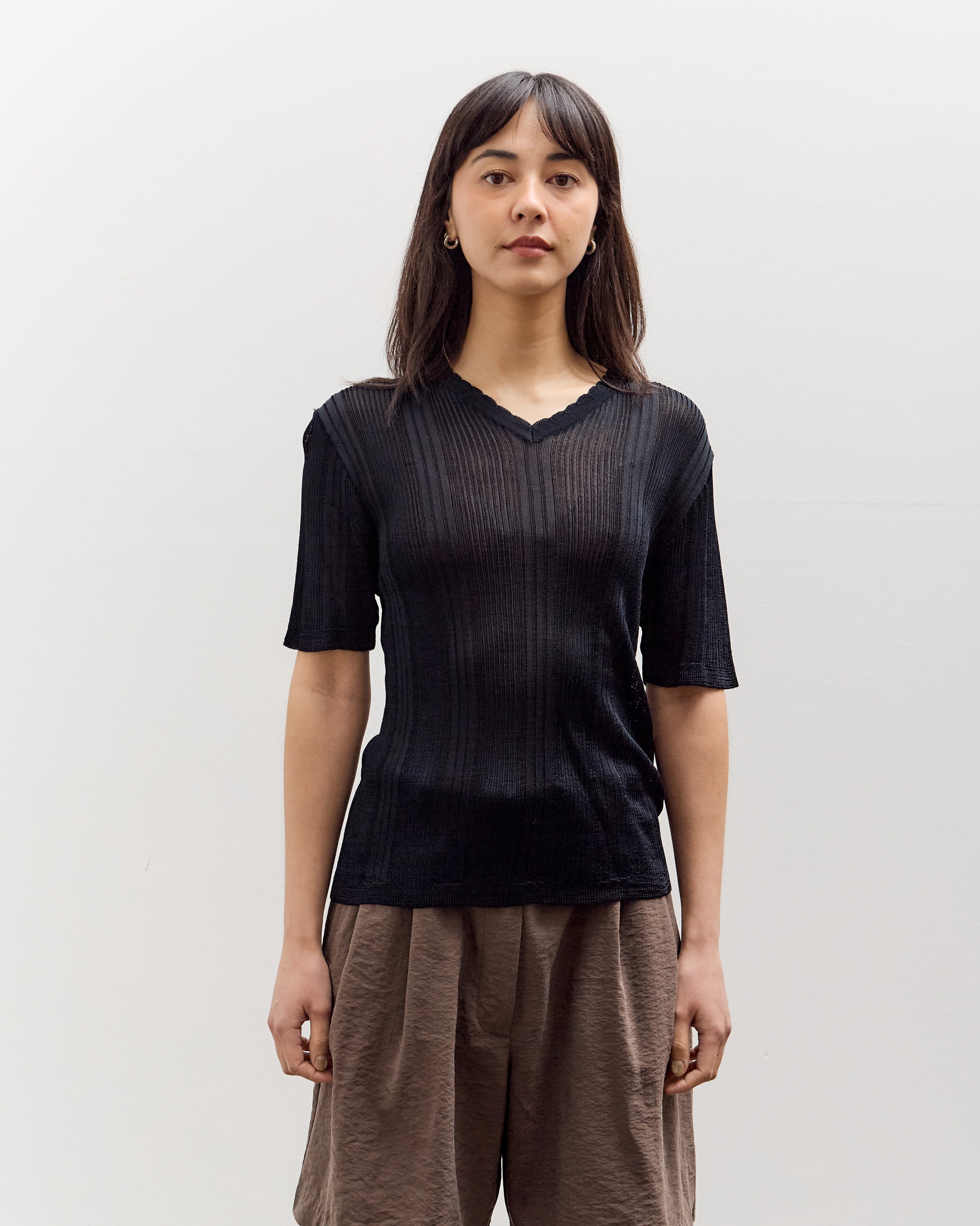 Cordera Ribbed Knit T-Shirt, Navy - Image 7