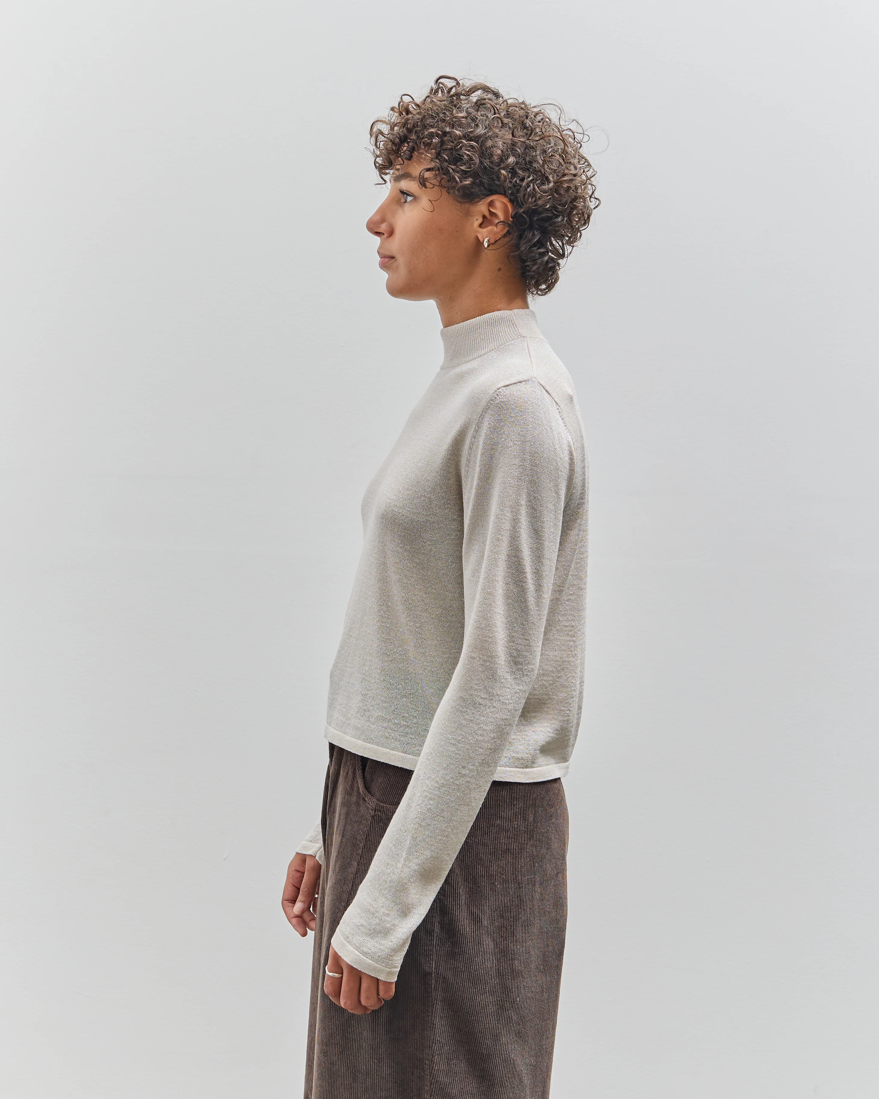 Cordera Viscose Shimmery Turtleneck Sweater, Off-White - Image 5