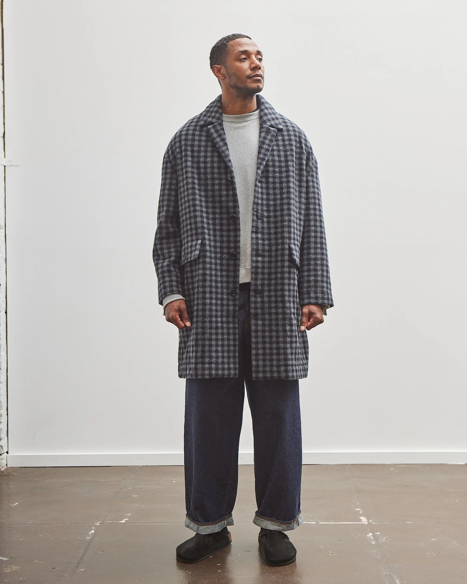 Evan Kinori Big Coat, Navy/Grey - Image 3