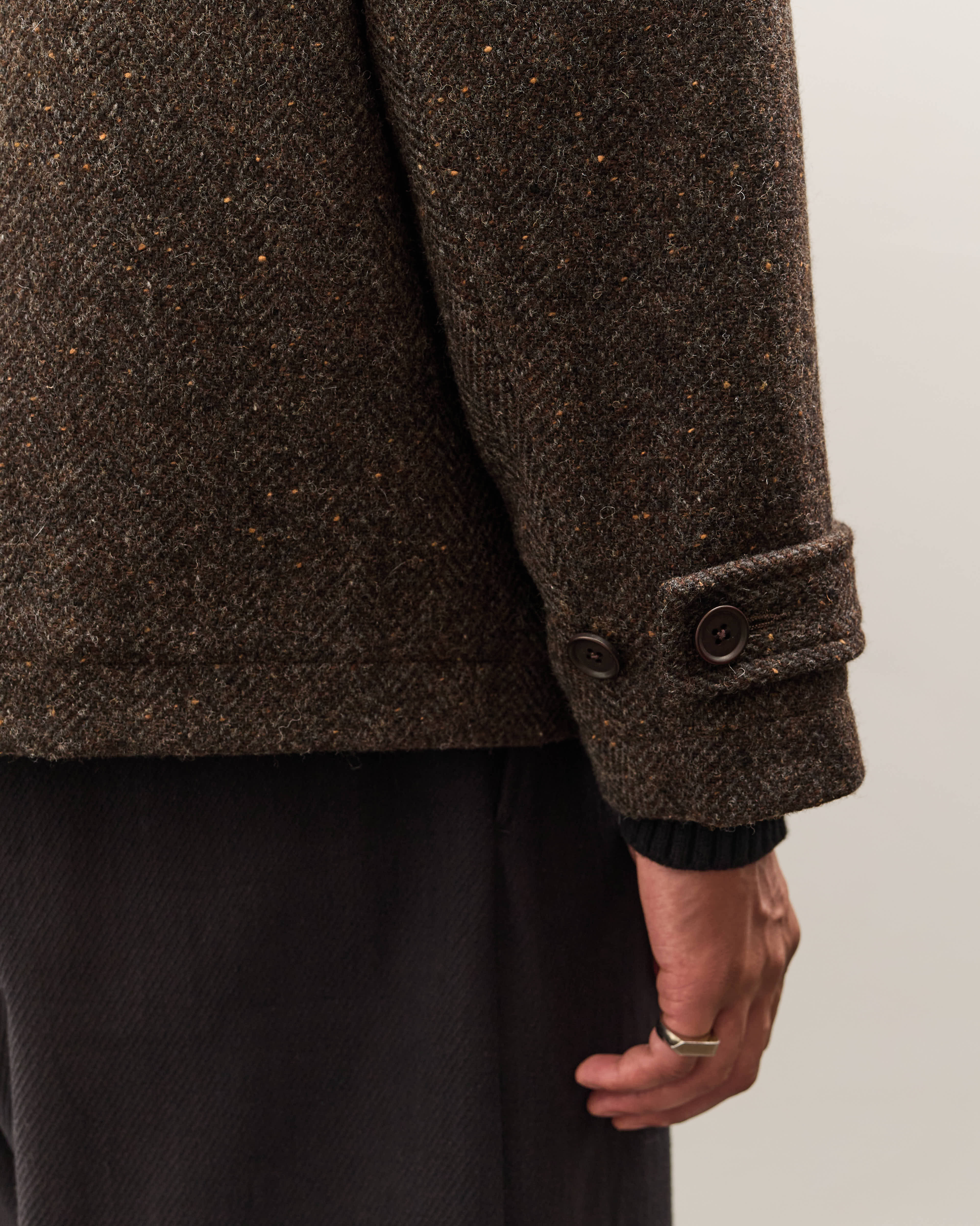 Evan Kinori Pea Coat, Brown Herringbone - Image 12