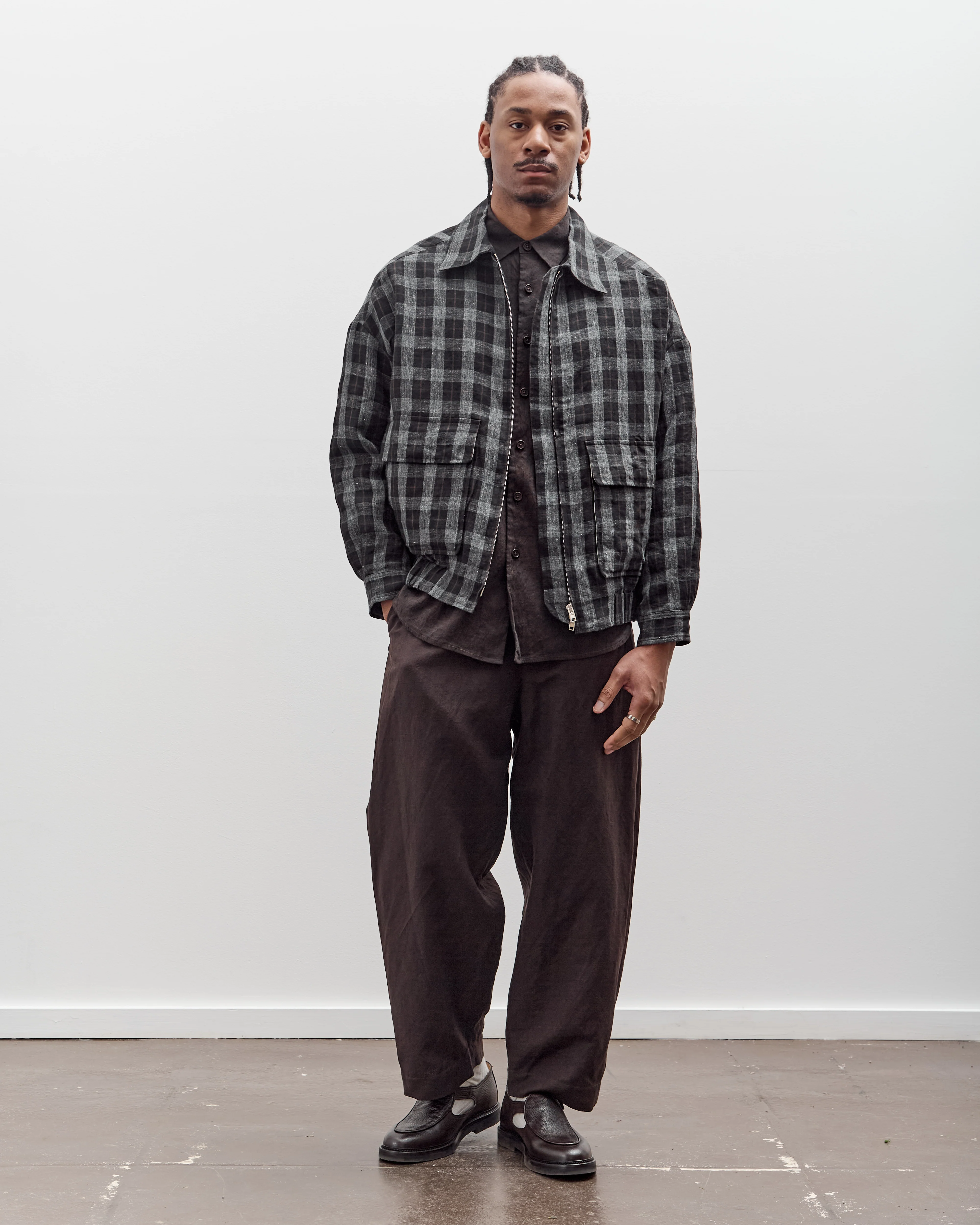 Evan Kinori Zip Jacket Two, Yarn Dyed Check - Image 3