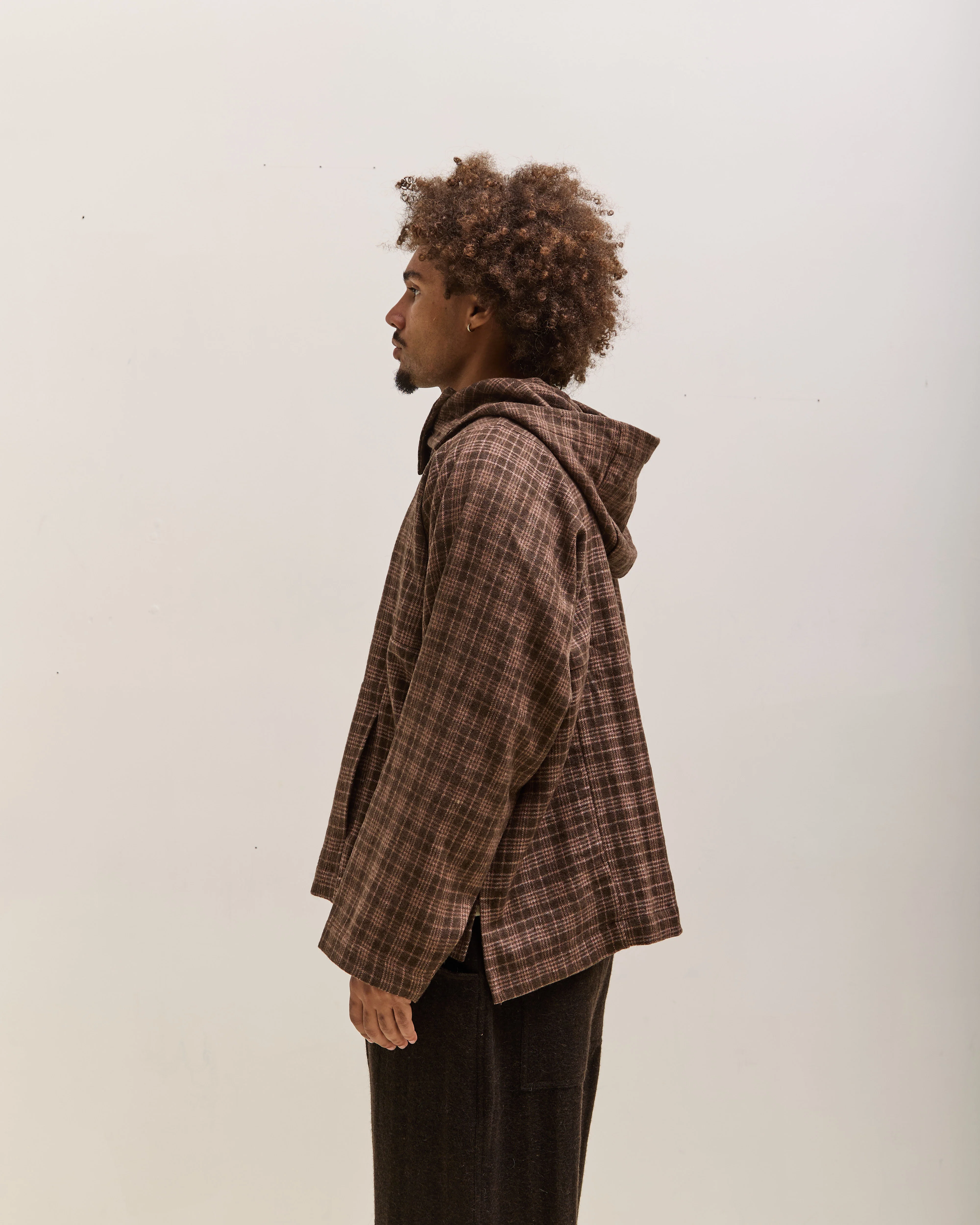 Gathering Fisherman Hoodie Unisex, Brown with Red Checks - Image 5