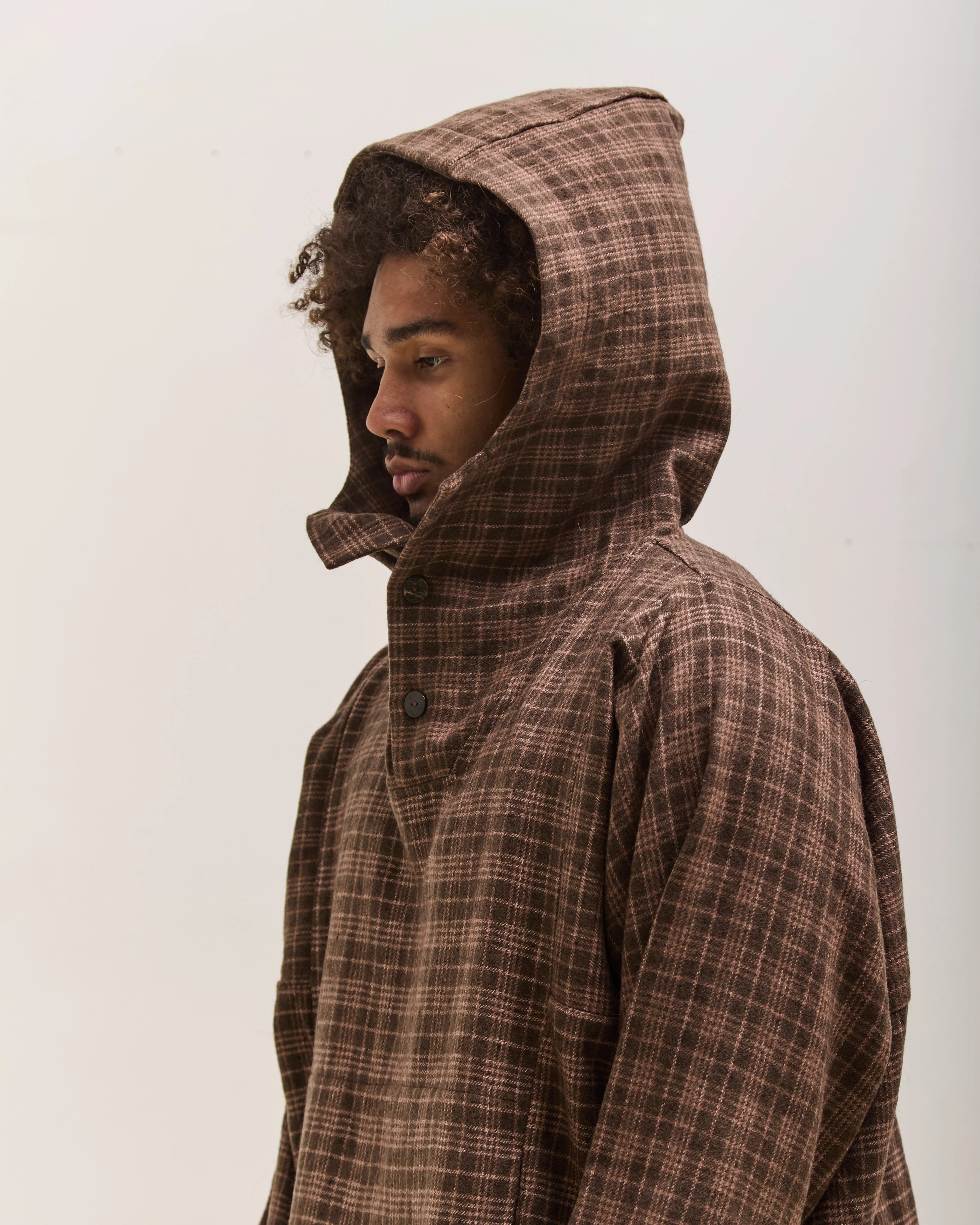 Gathering Fisherman Hoodie Unisex, Brown with Red Checks - Image 7