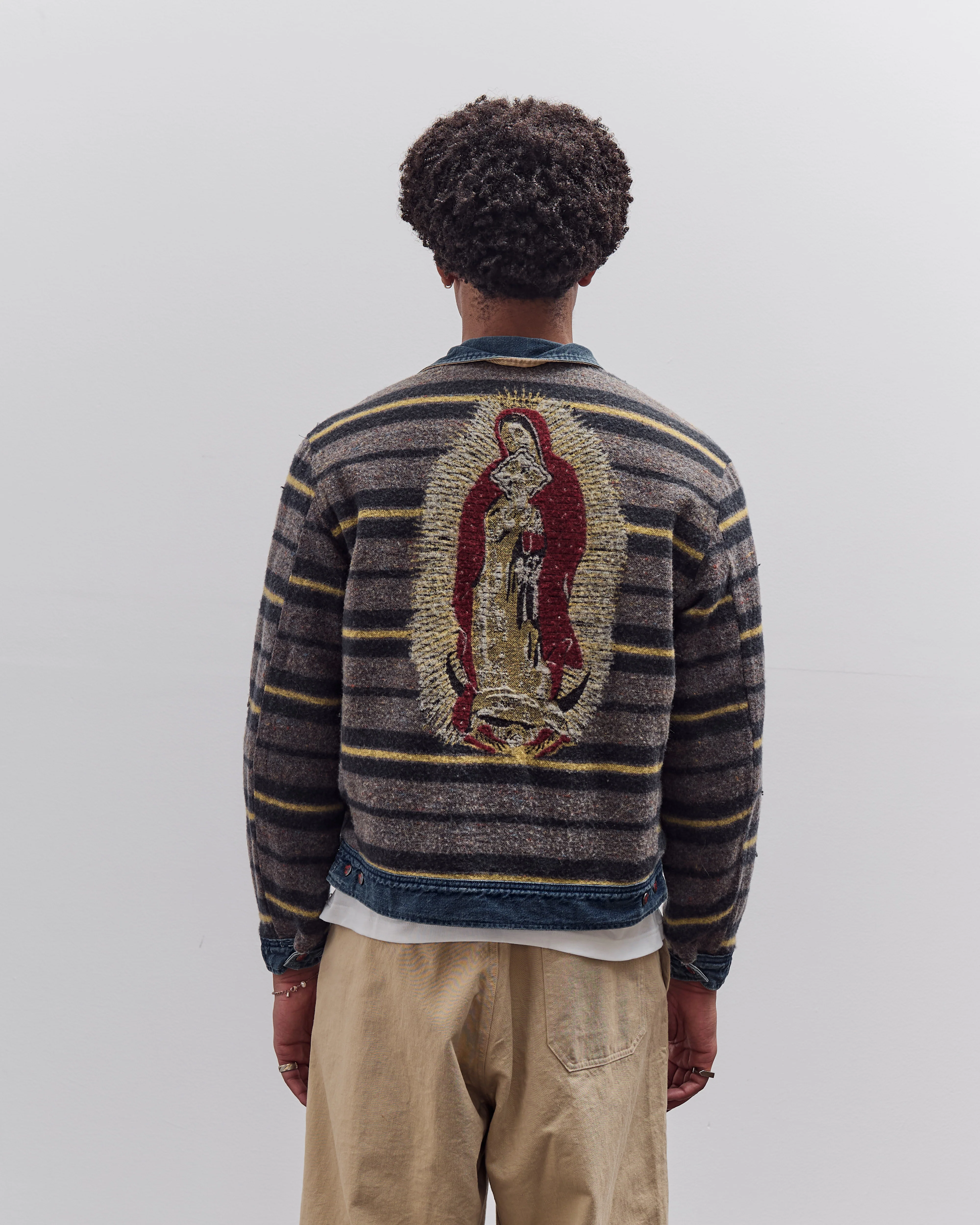 Kapital 11.5Oz Denim Lined Reversible Zip Up Work Jacket, Virgin Maria Unisex, Pro - Image 2
