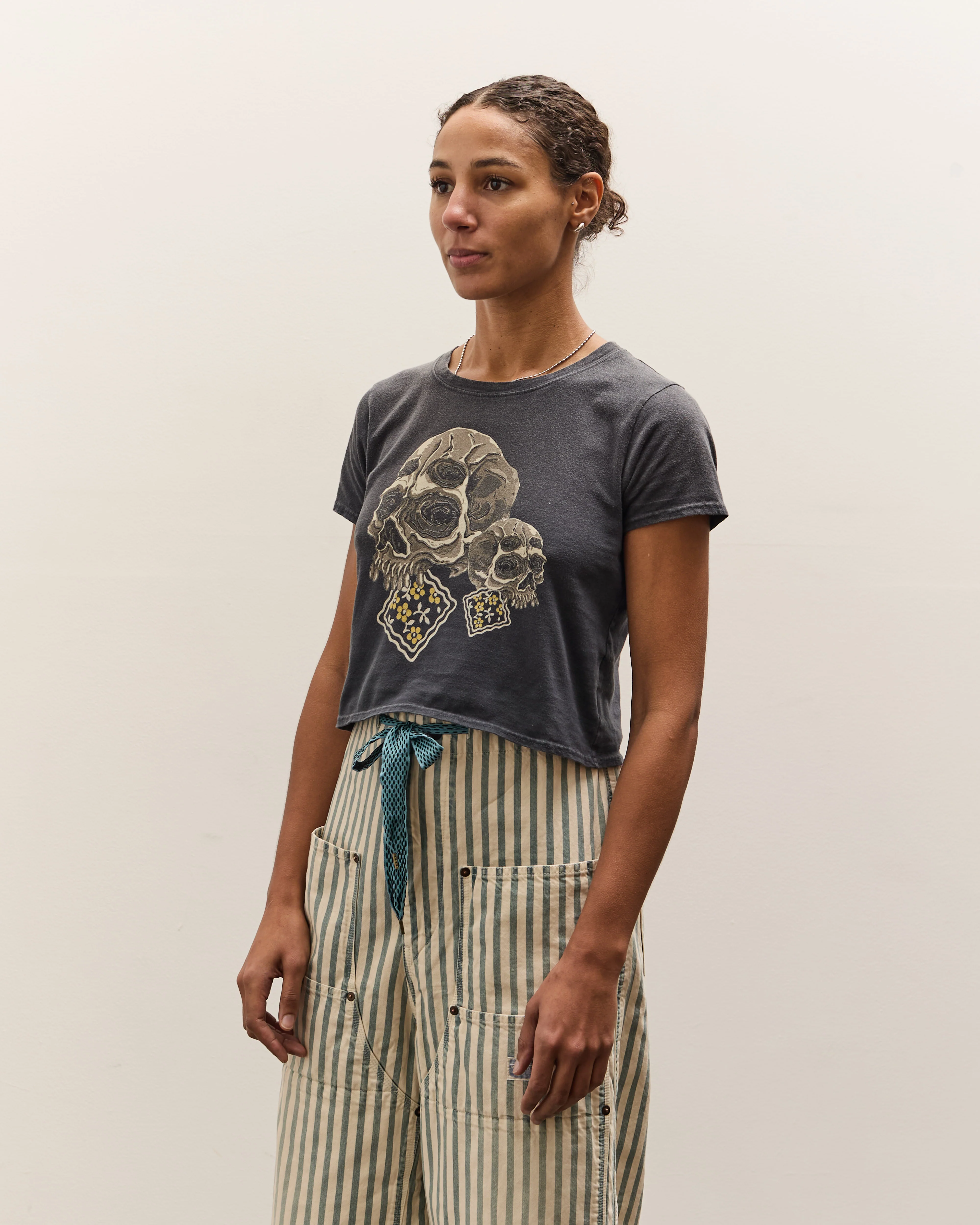 Kapital 20/-Jersey Cropped T (PECKISH Rain Skull), Black - Image 4
