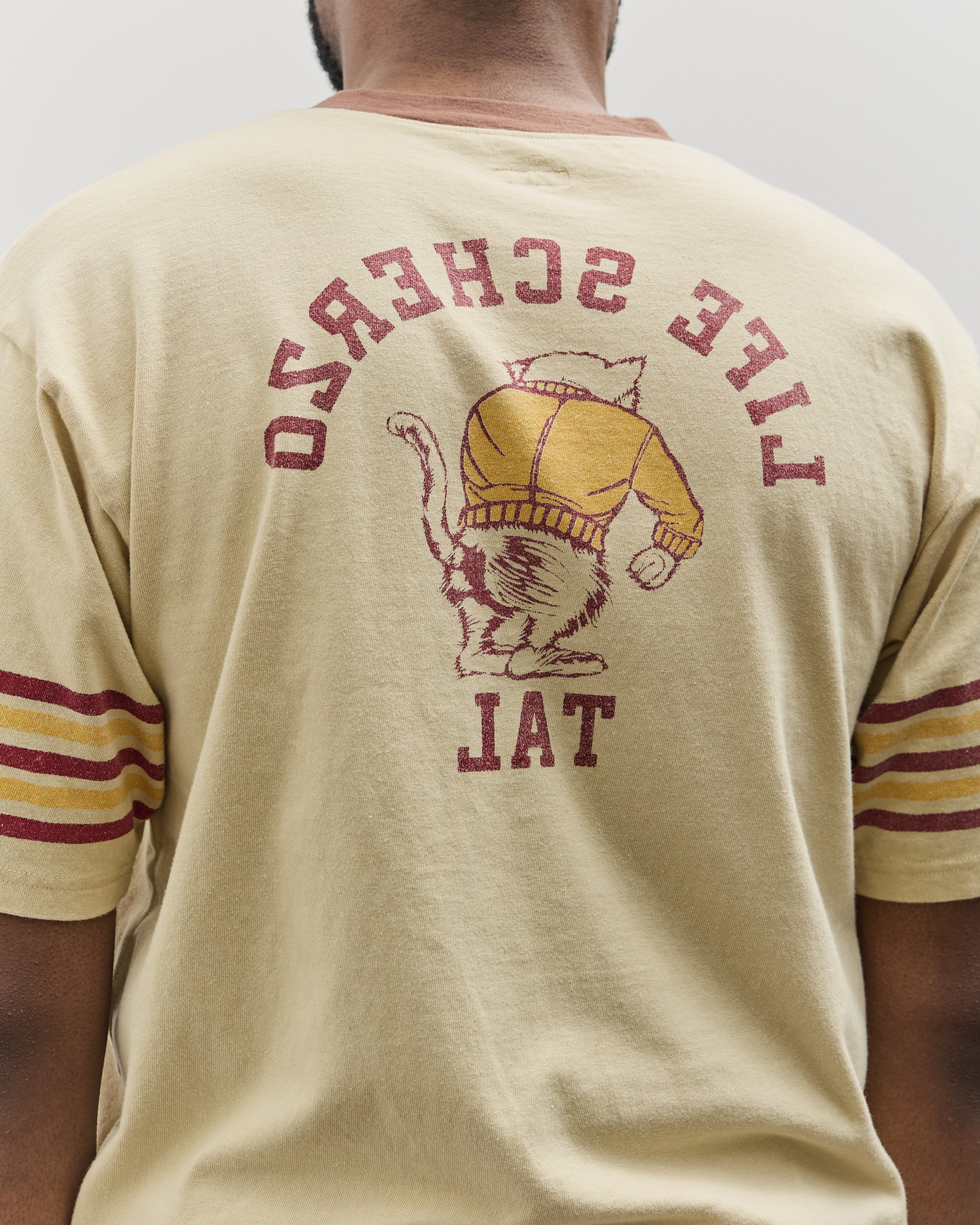 Kapital Unisex 20/-Jersey V-Neck RINGER-T (College CAPITAL), Beige - Image 2