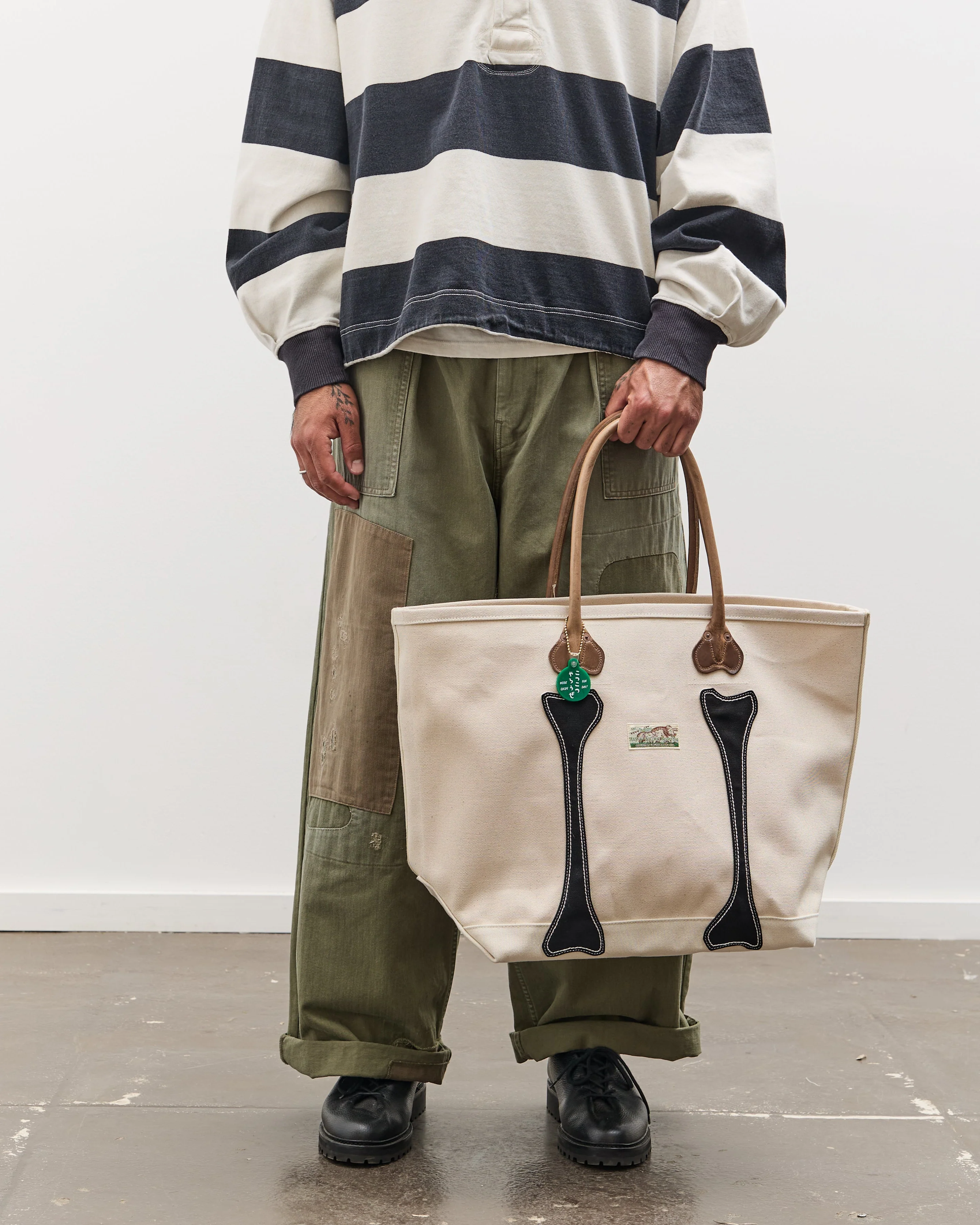 Kapital #4 Canvas KO.TSU.KO.TSU. Tote Bag, ECRxBlack - Image 5