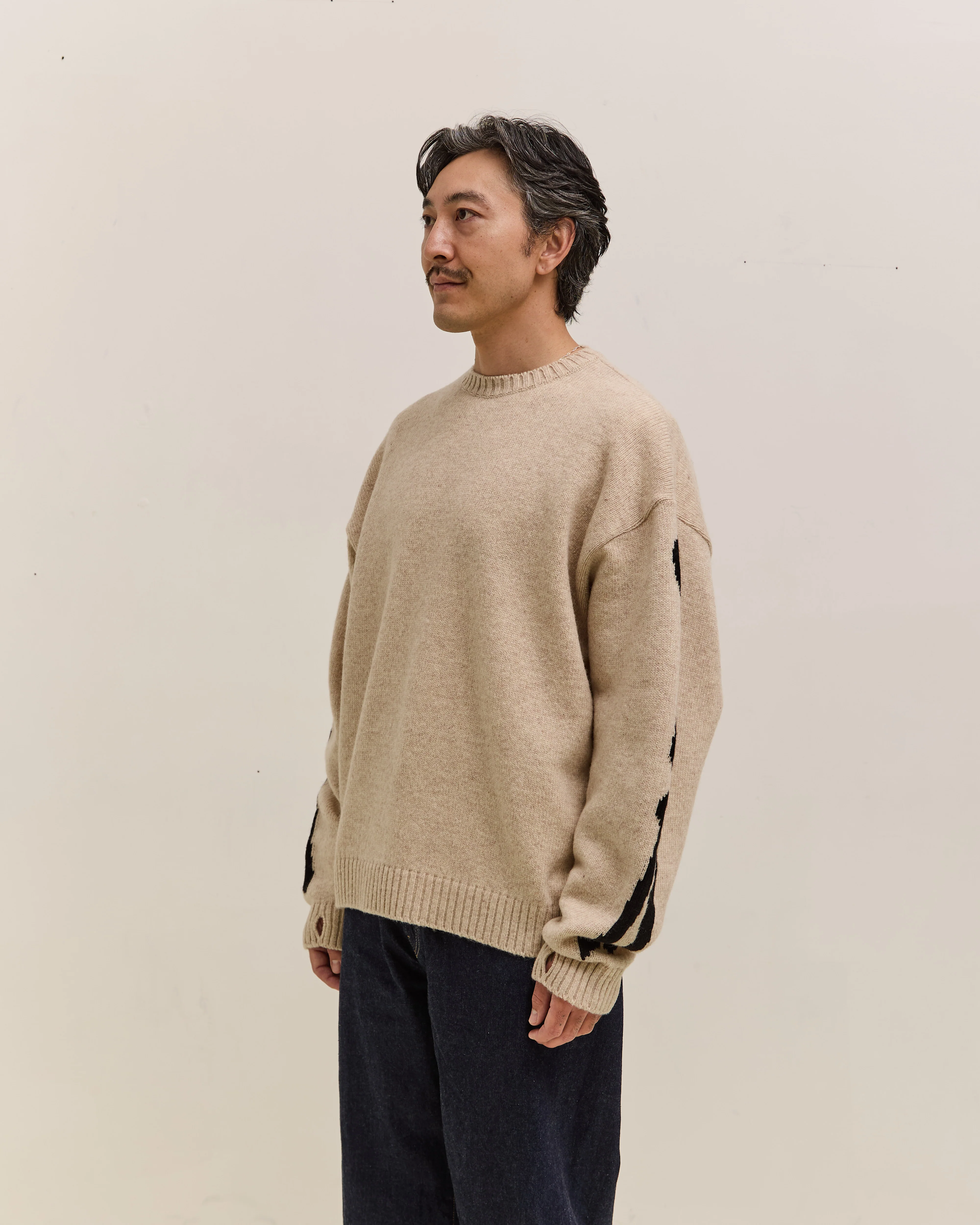Kapital 5G Wool Bone Crew Sweater Unisex, Ecru - Image 3