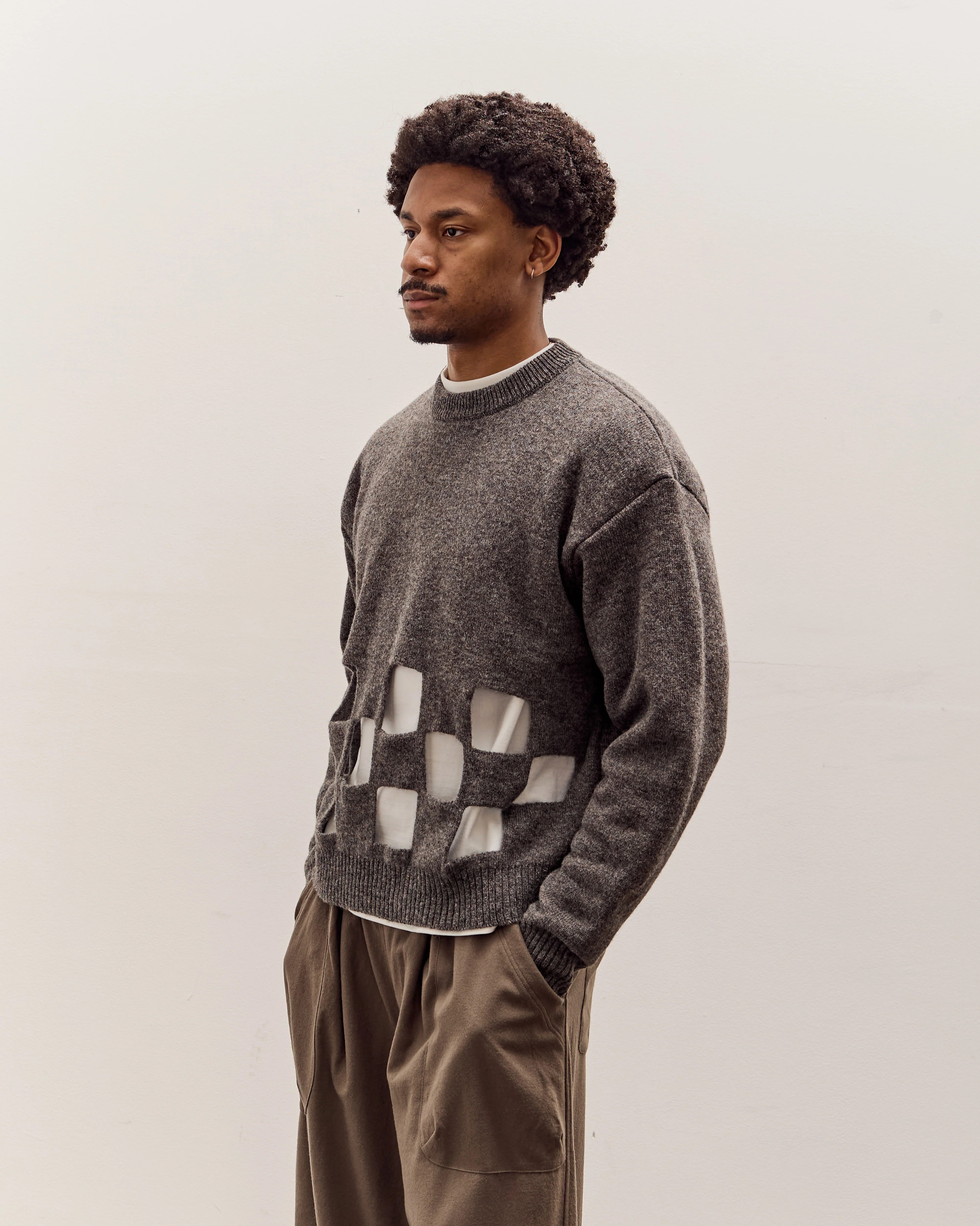 Kapital 7G Wool Windowpane Big Sweater, Charcoal - Image 4
