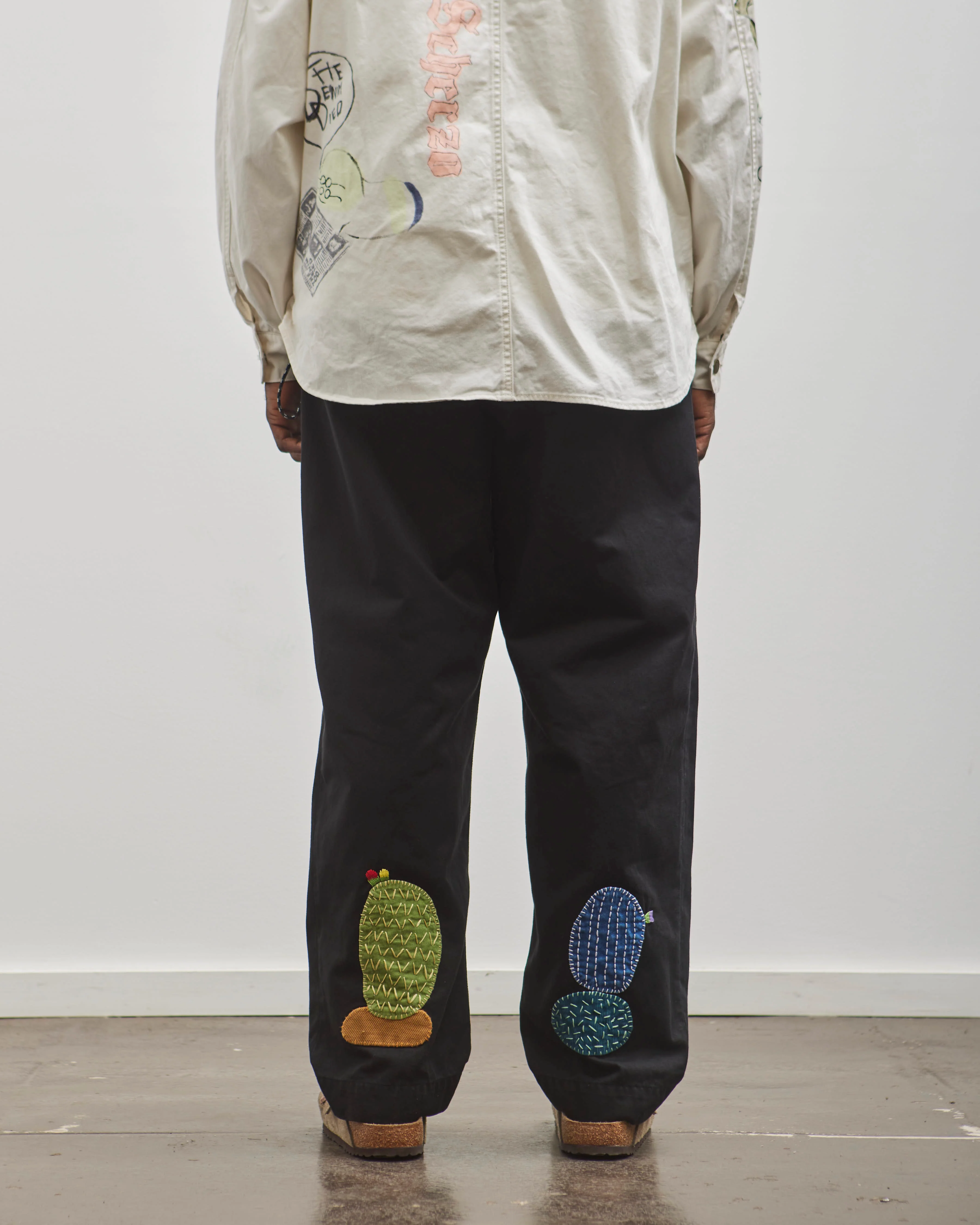 Kapital Unisex Chino High Waisted NIME Pants (CACTUS Embroidery), Black - Image 9