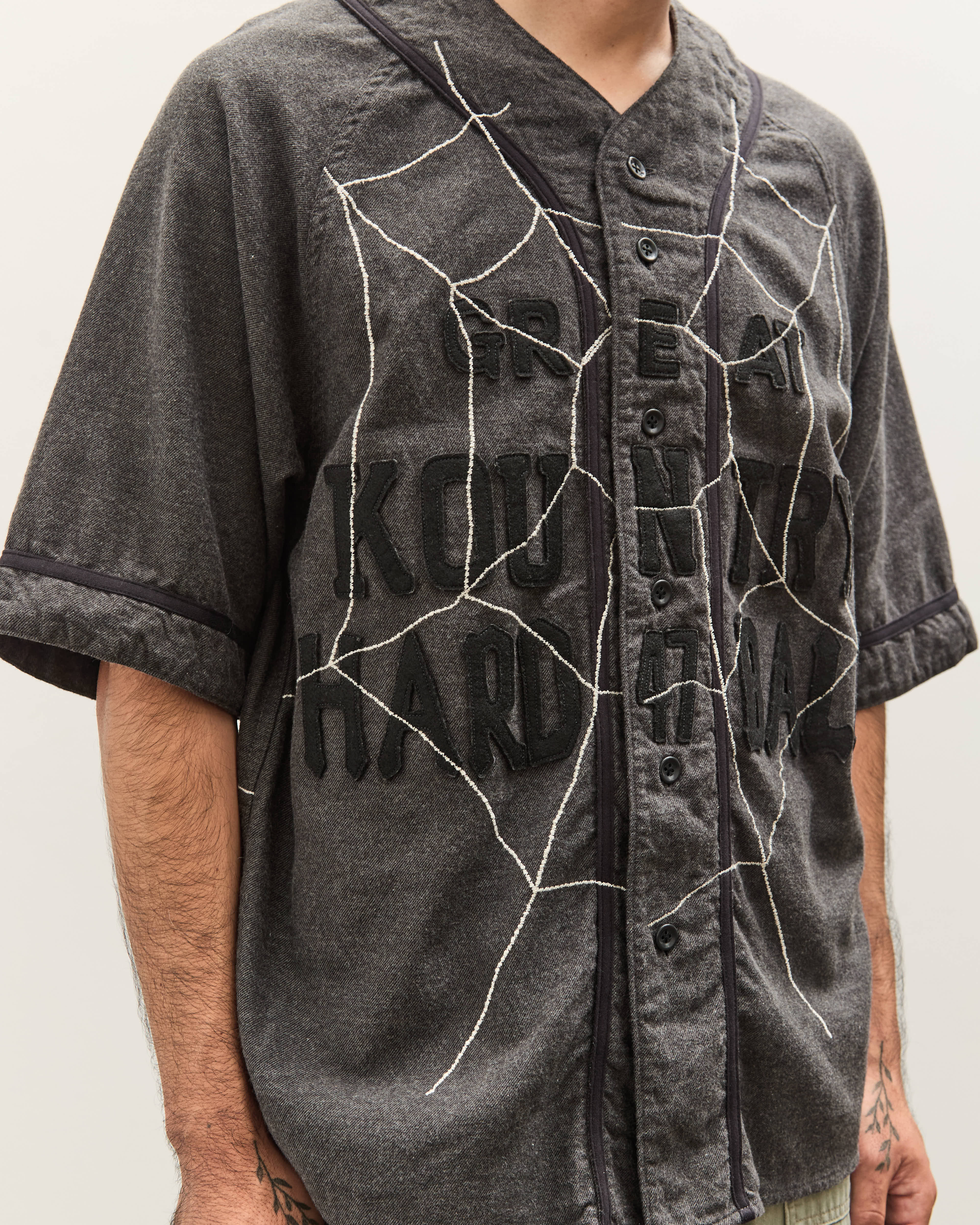 Kapital Cotton Wool GREAT KOUNTRY Baseball Shirt (KOUNTRY DREAM CATCH Remak, DarkGray - Image 8
