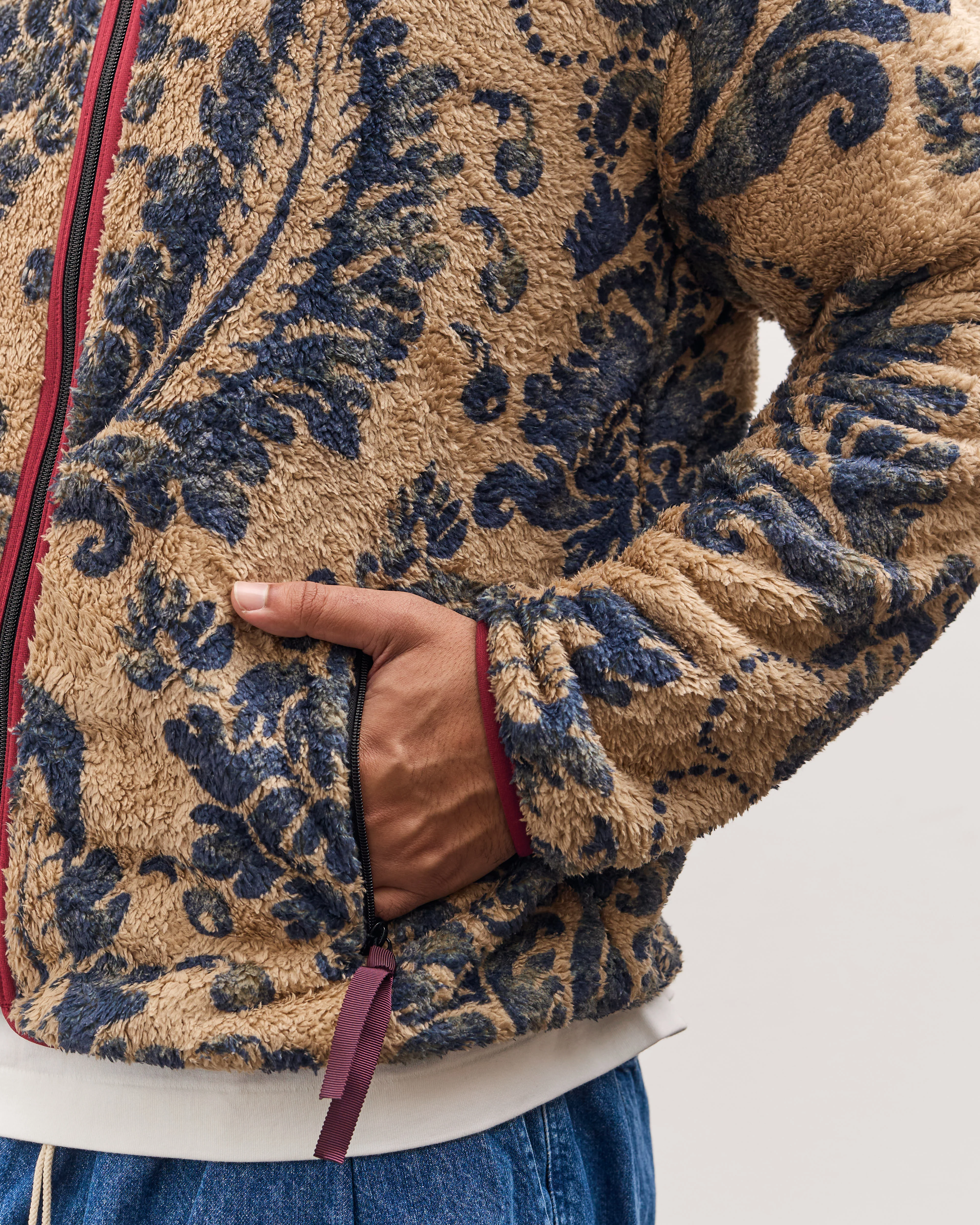 Kapital Damask Fleece Zip, Beige - Image 8