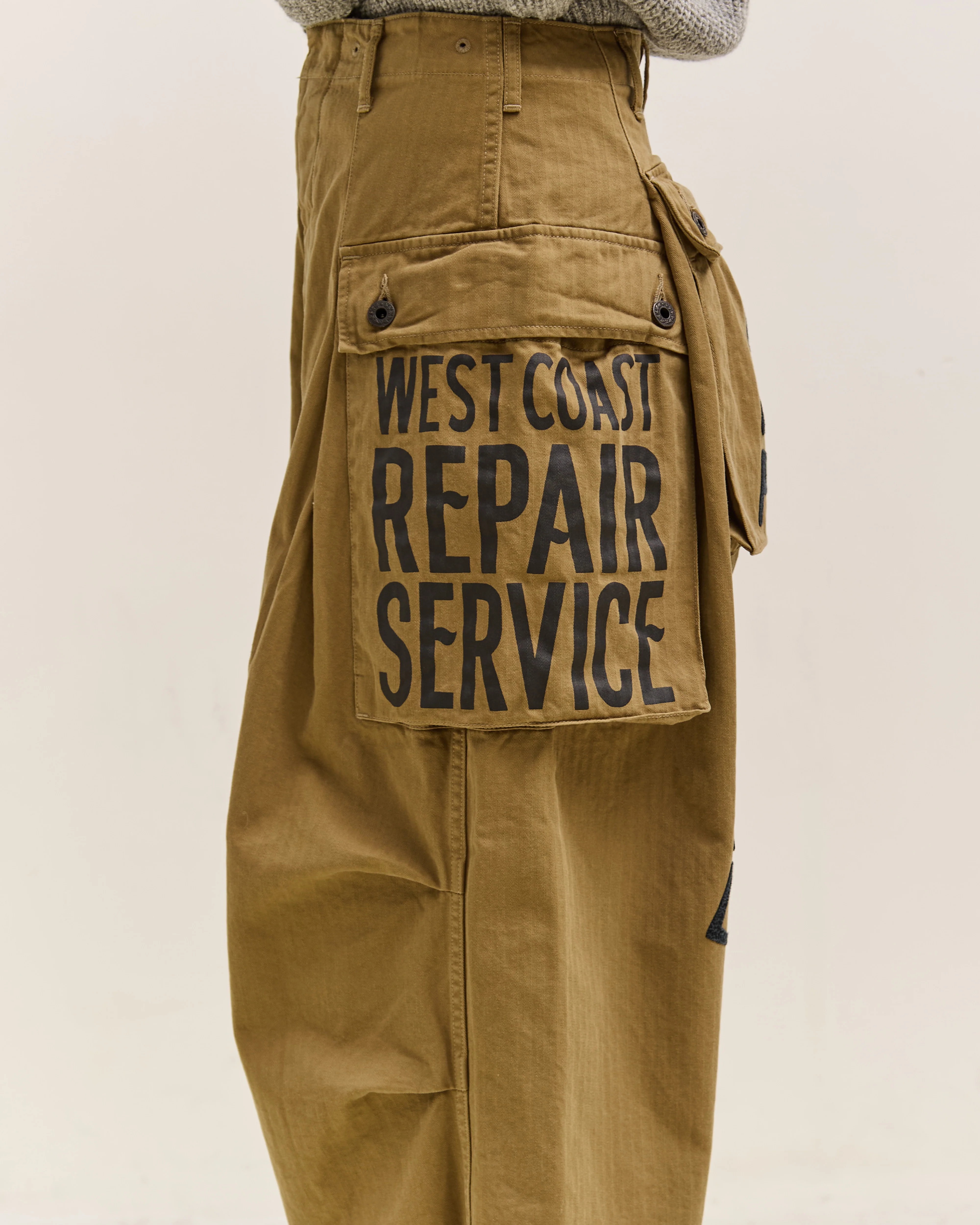 Kapital Herringbone Jumbo Monkey Pants - Factory Repaired & Embroidery, Camel - Image 6