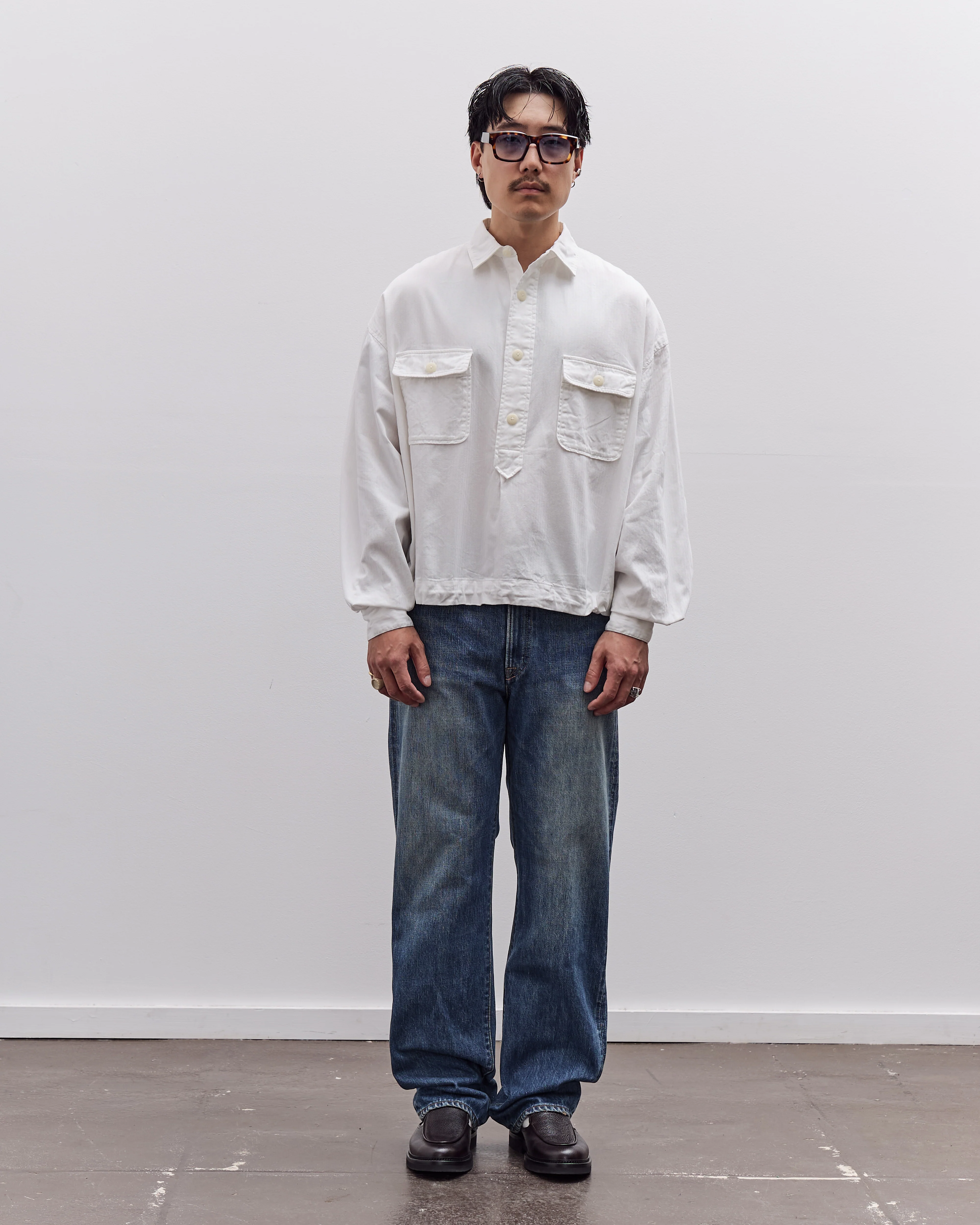 Kapital Herringbone Twill Shirt Anorak, White - Image 3