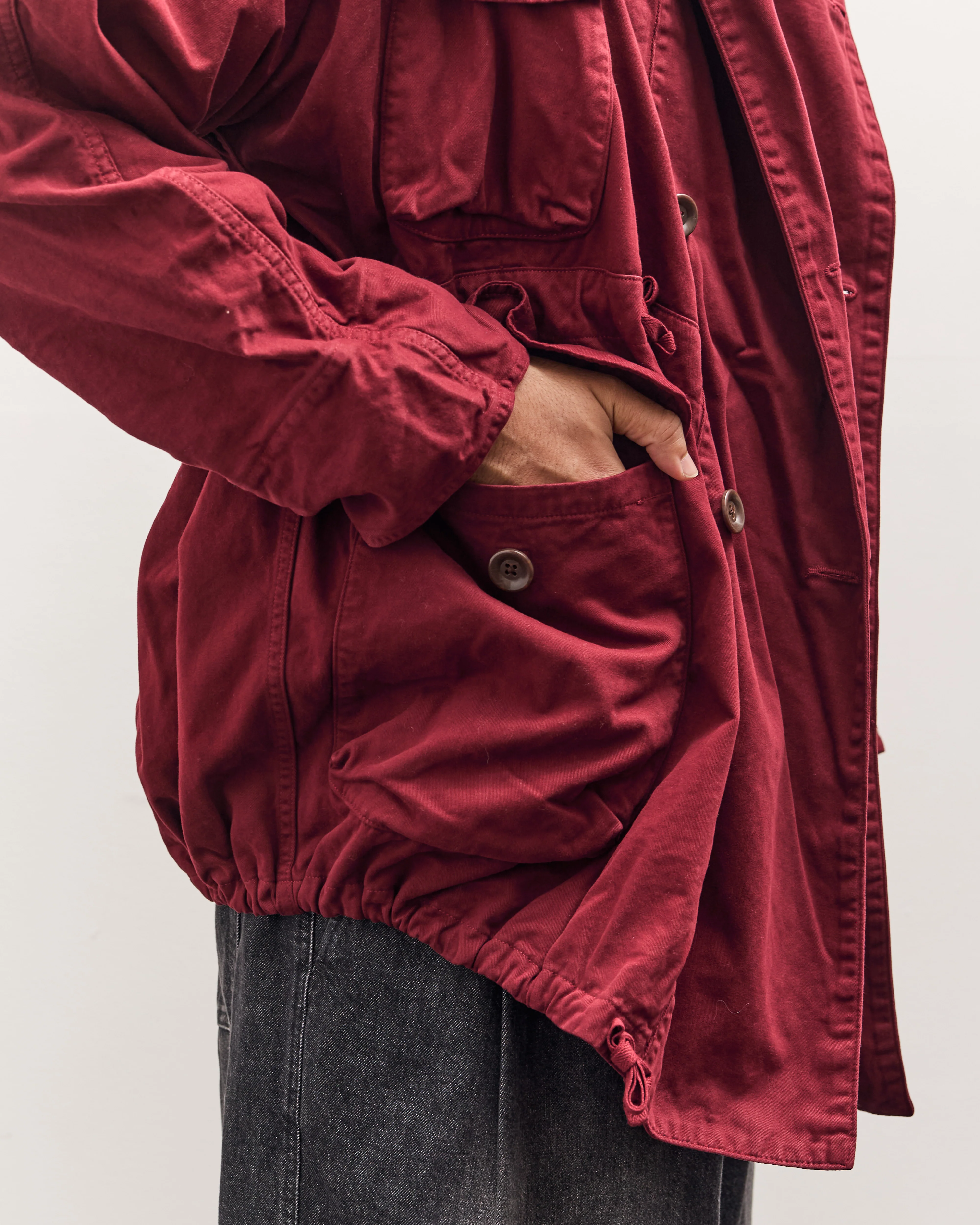 Kapital Katsuragi Cotton Ring Coat, Burgundy - Image 13