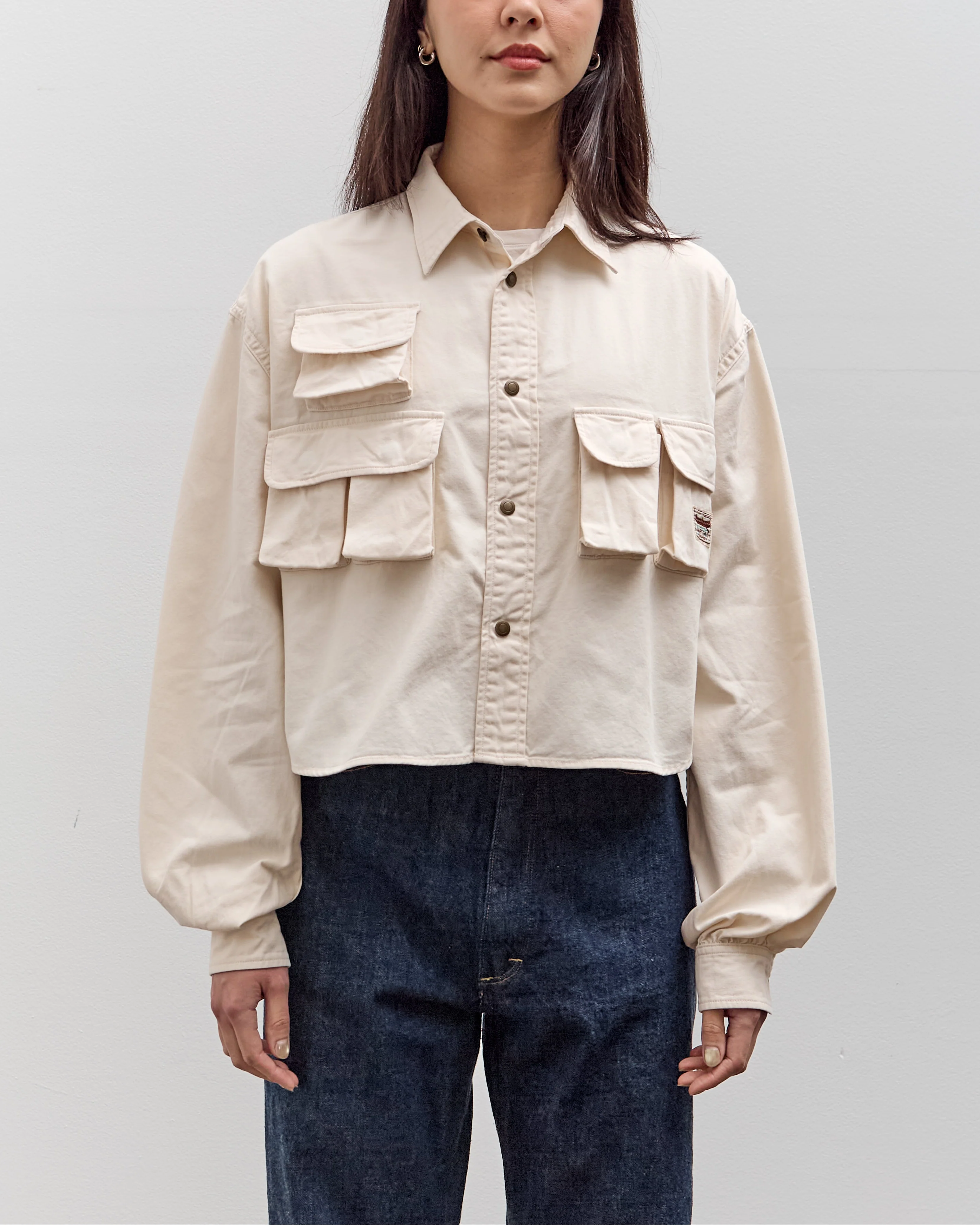 Kapital Nugget-Pocket Cropped Fish Shirt, Natural