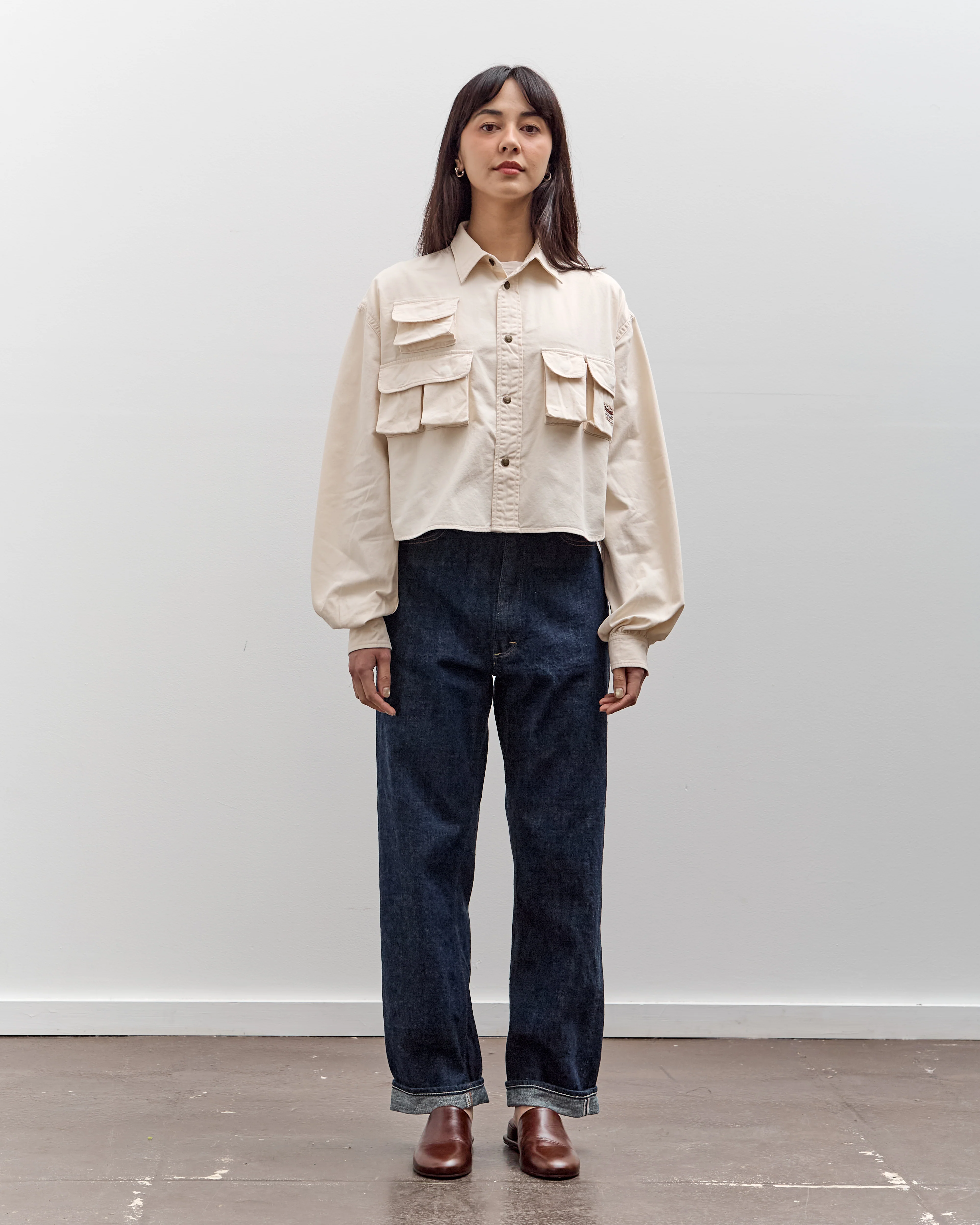 Kapital Nugget-Pocket Cropped Fish Shirt, Natural - Image 3