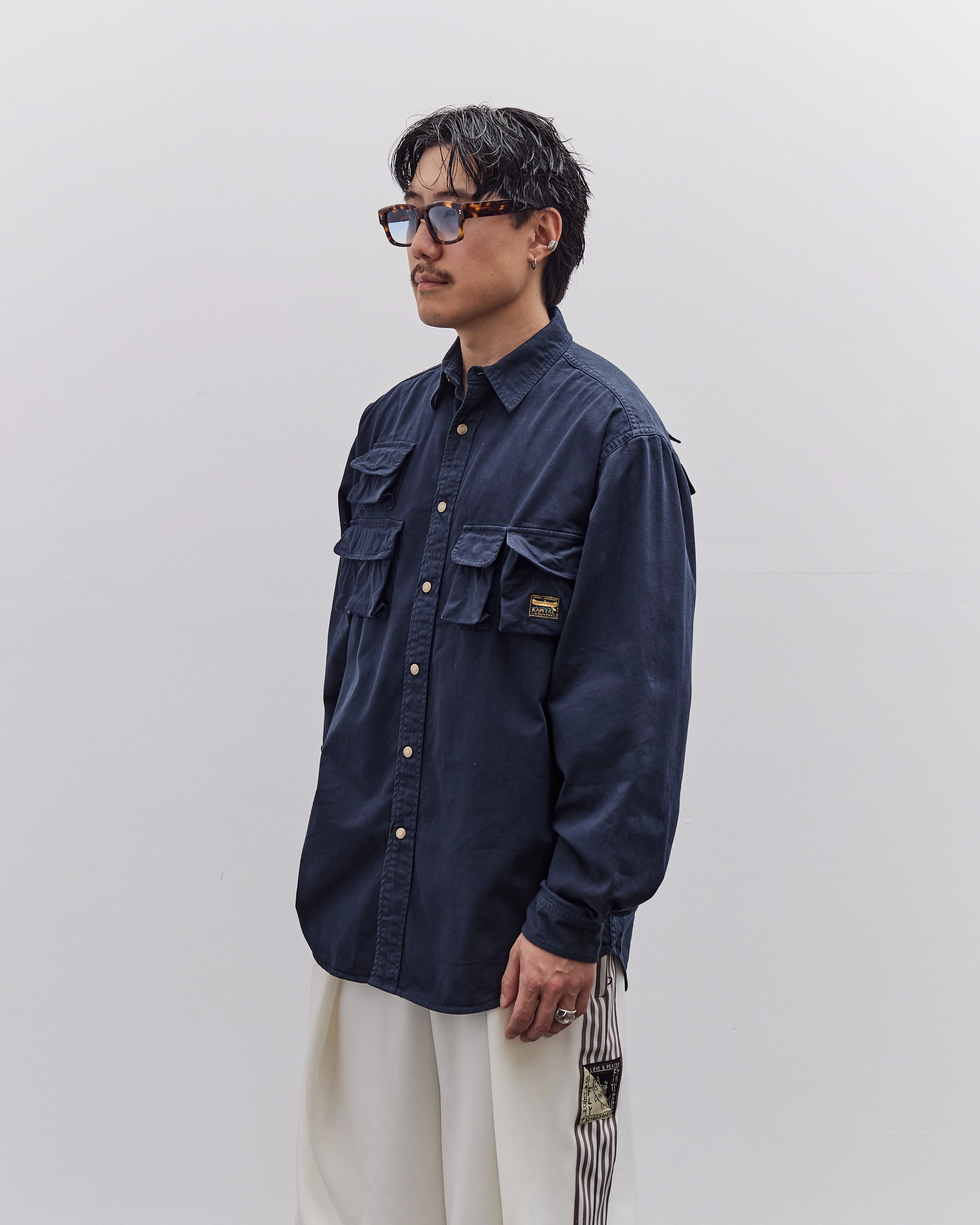 Kapital Nugget-Pocket Fish Shirt, Navy - Image 3