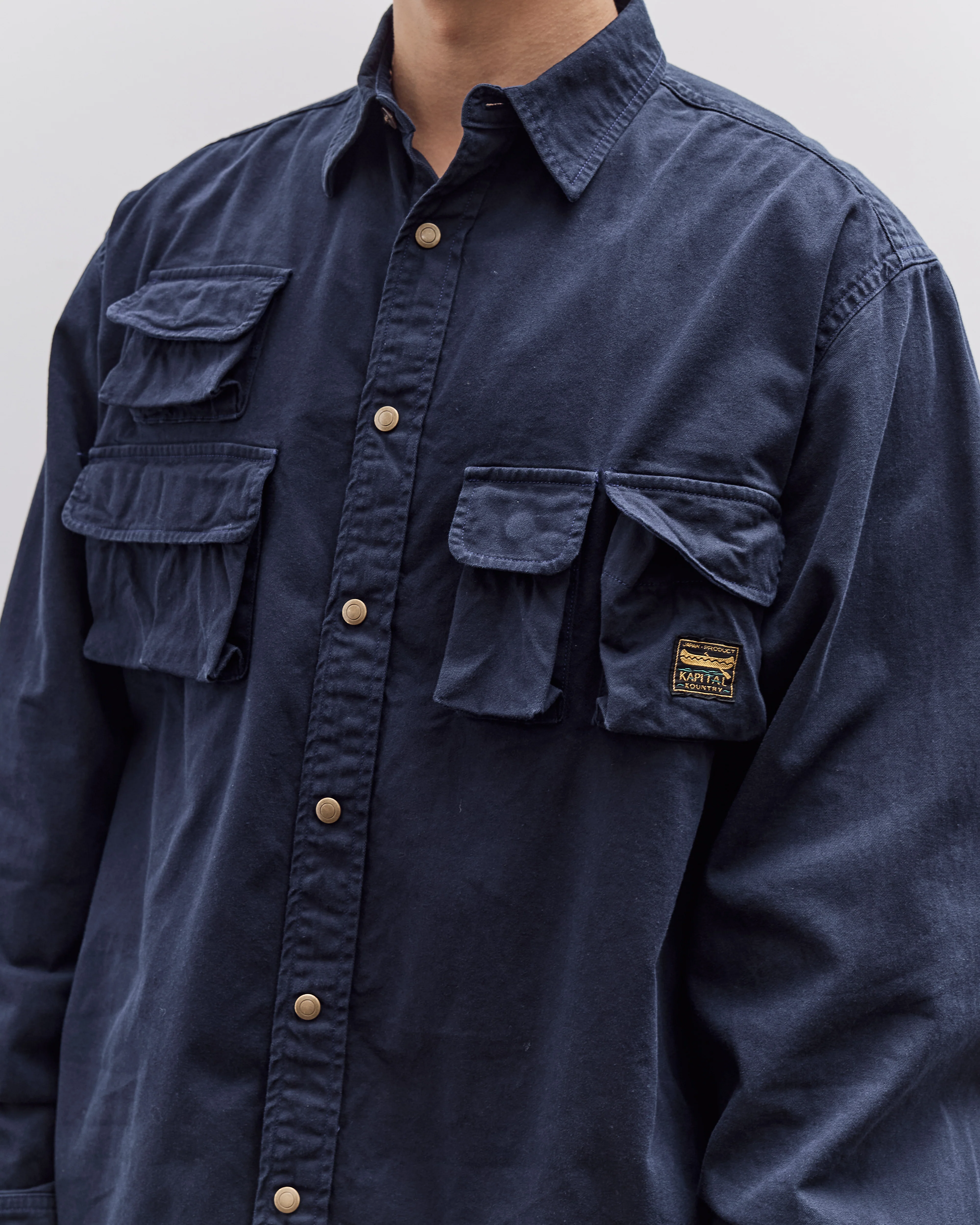 Kapital Nugget-Pocket Fish Shirt, Navy - Image 9