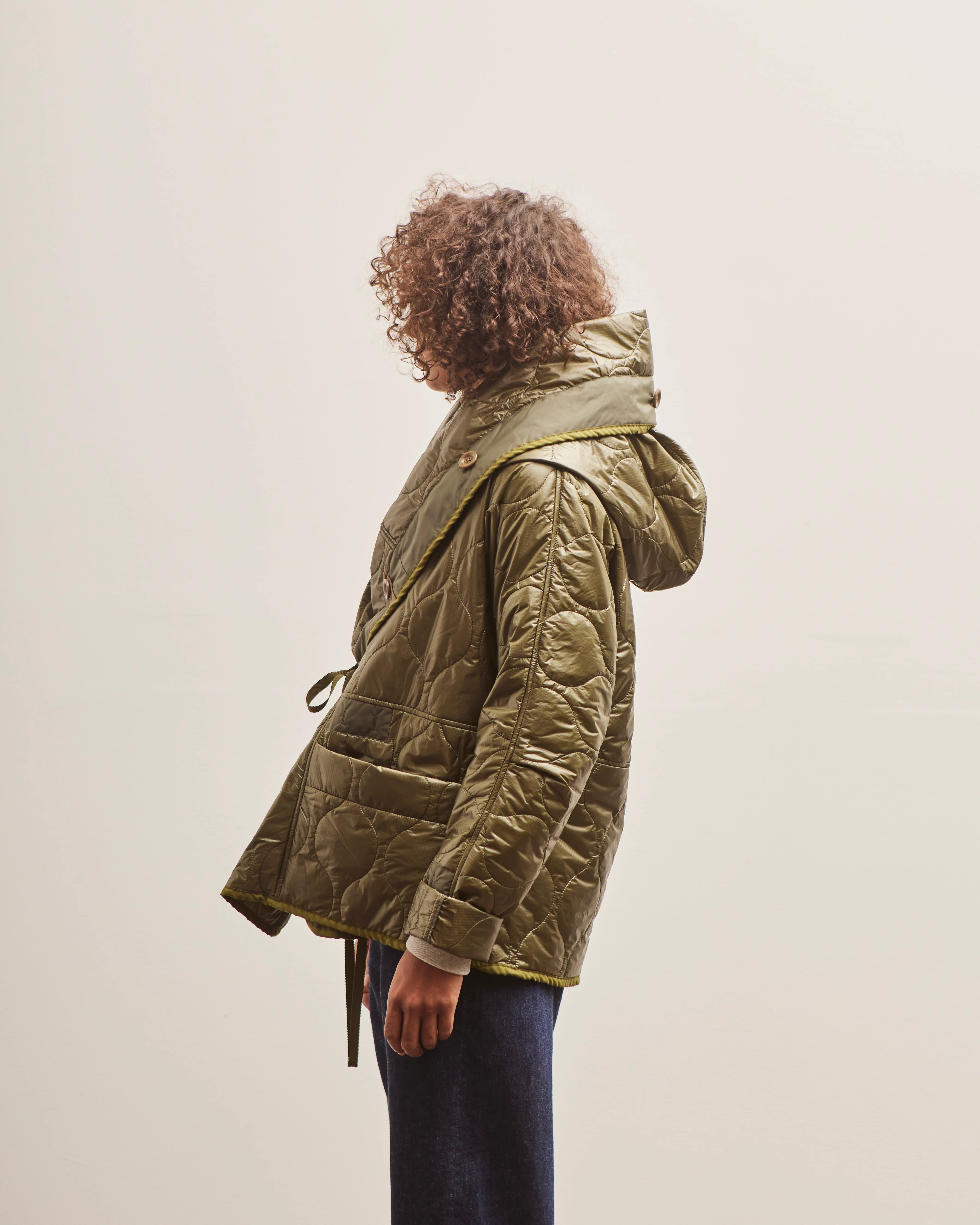 Kapital Nylon Quilting RING Coat, Khaki - Image 5