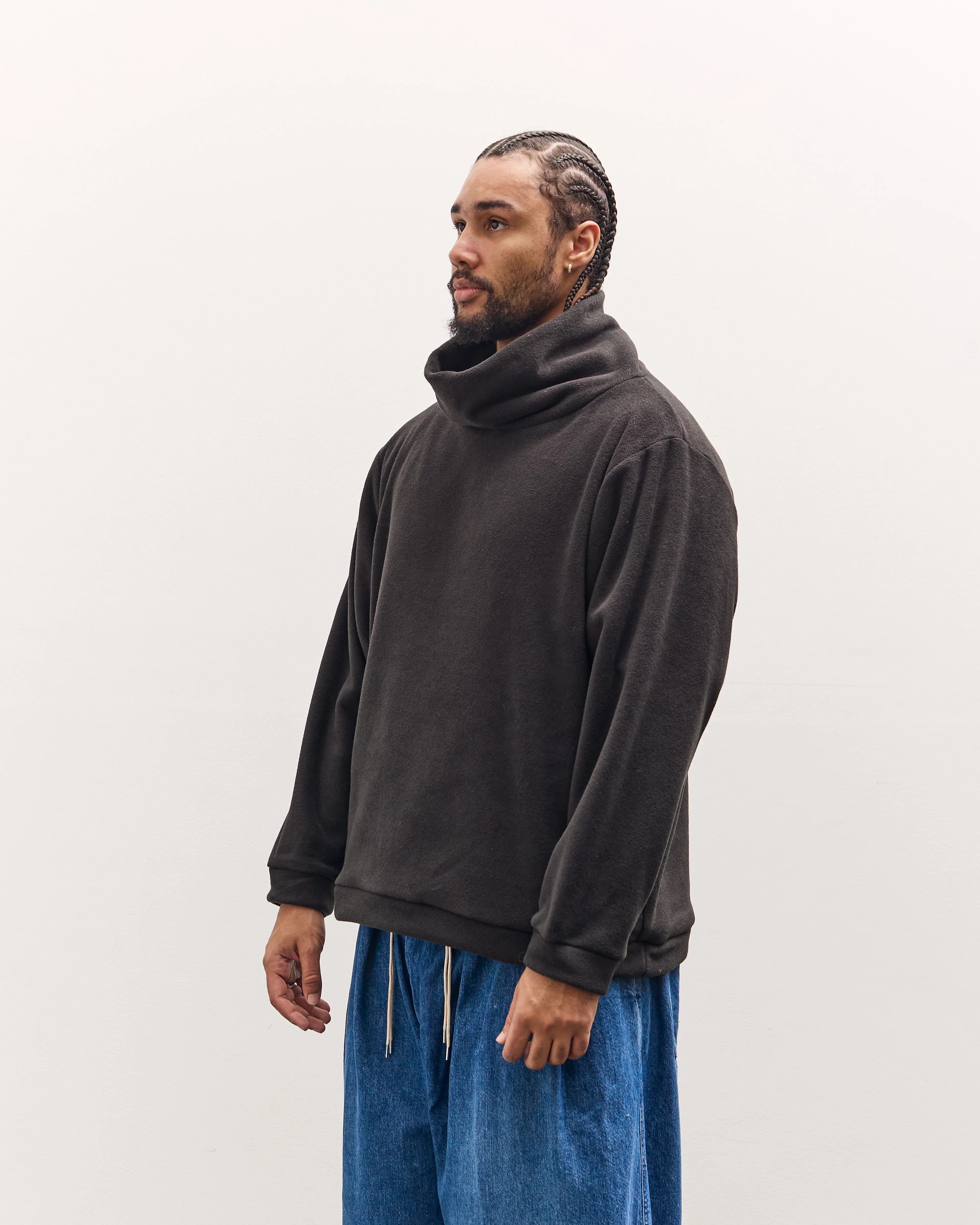 Kapital Reverse Fleece Big High Neck Sweatshirt, Black - Image 4