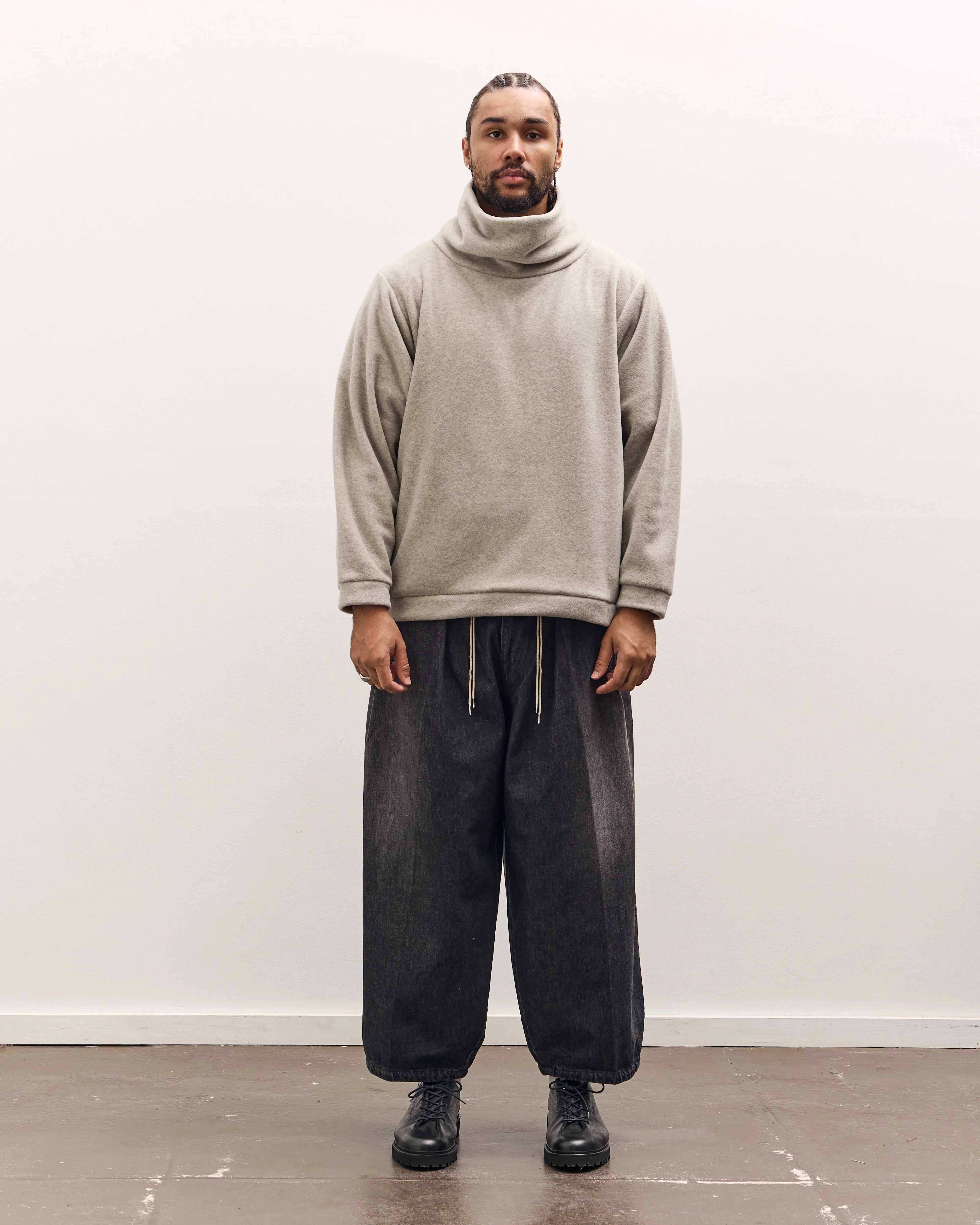 Kapital Reverse Fleece Big High Neck Sweatshirt, Natural - Image 3