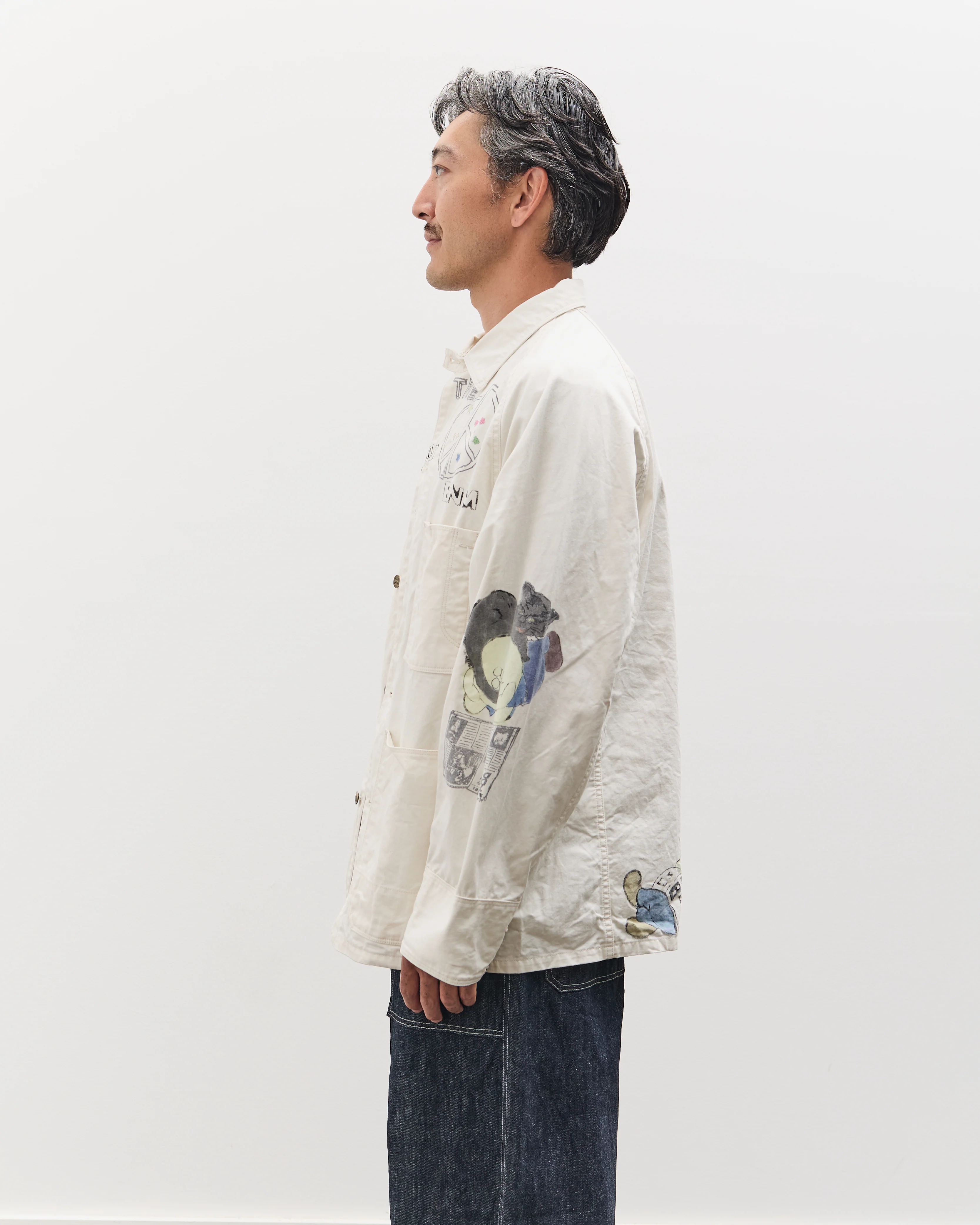 Kapital Rough-Face Twill CACTUS BEER JKT (Memorial Paint Model) Unisex, Ecru - Image 5