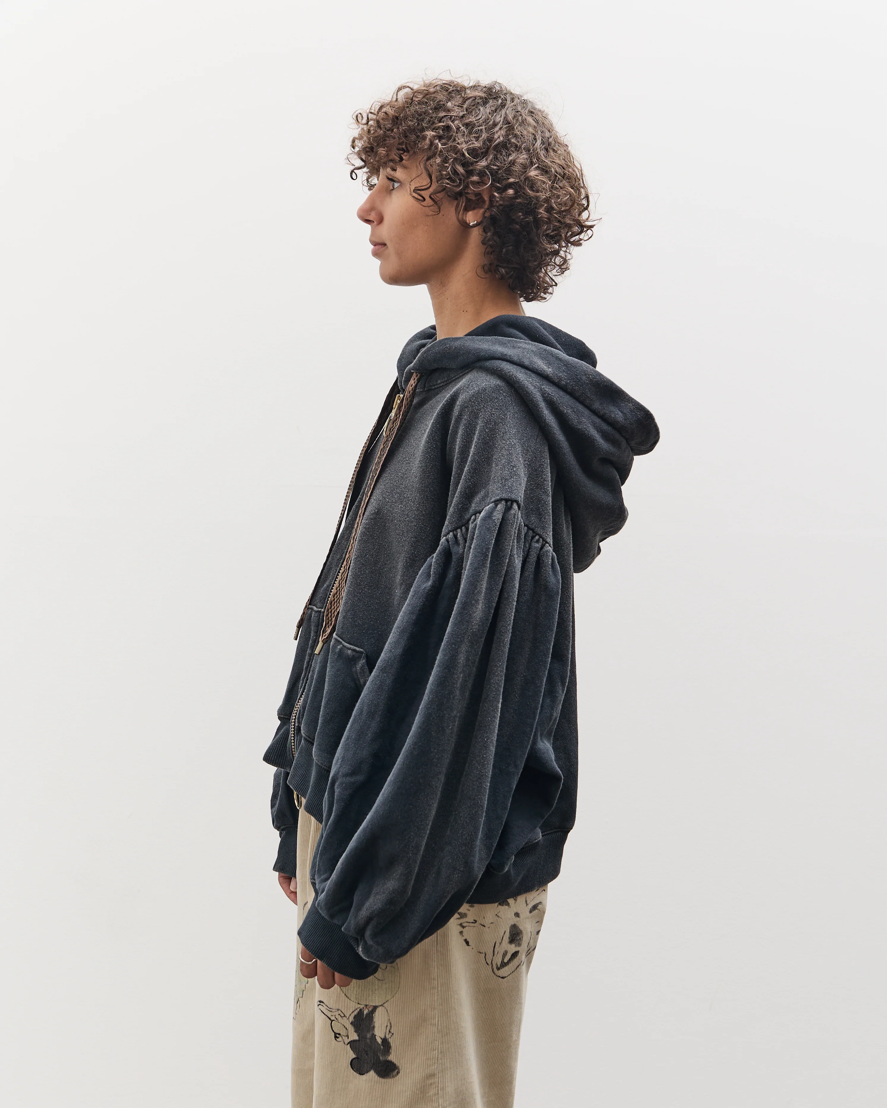 Kapital SWT Knit Gathered Sleeve DEVIL Hoodie Blouson, Black - Image 5