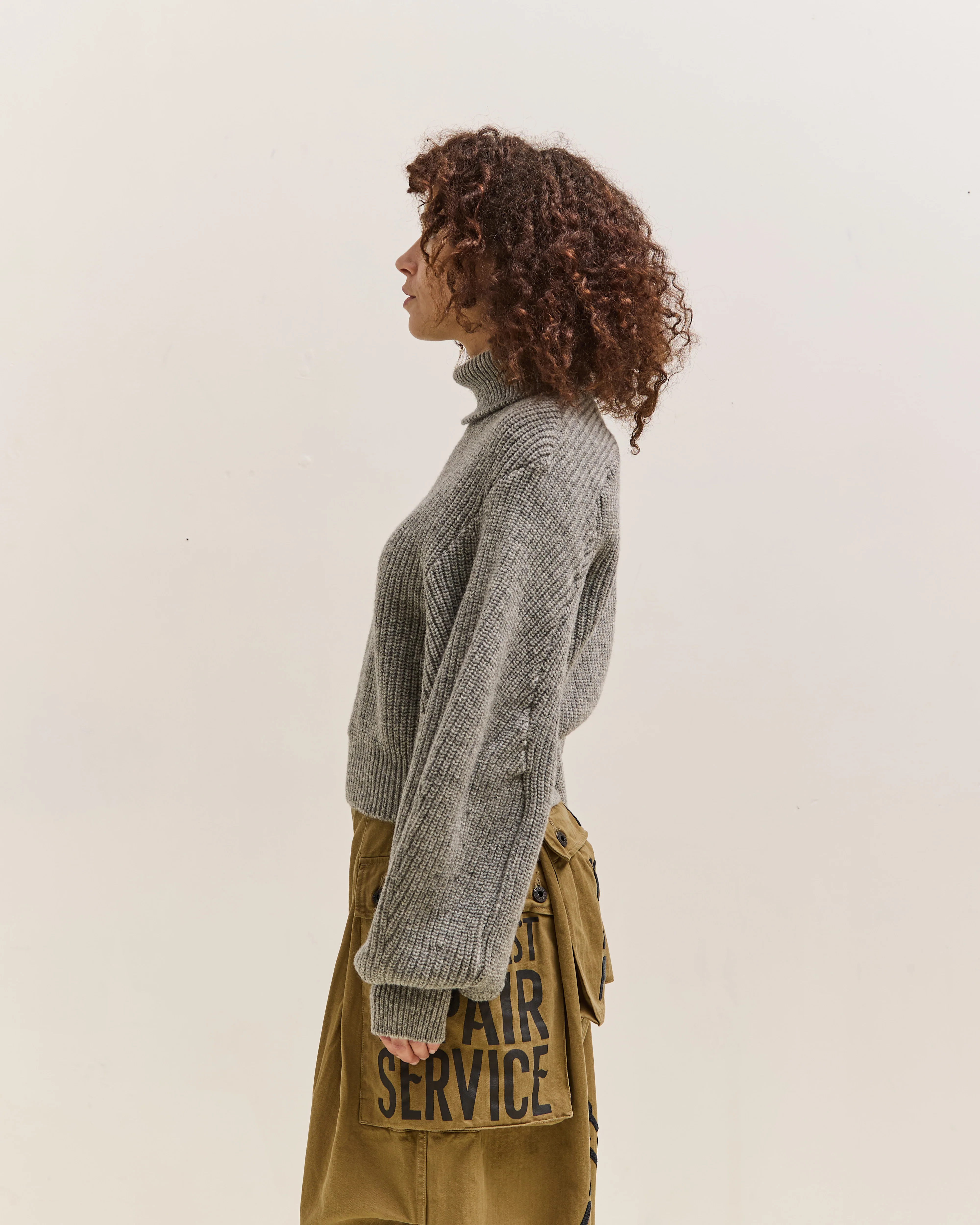 Kapital Wool Rib Knit Belgian Sleeve Sweater, Grey - Image 5
