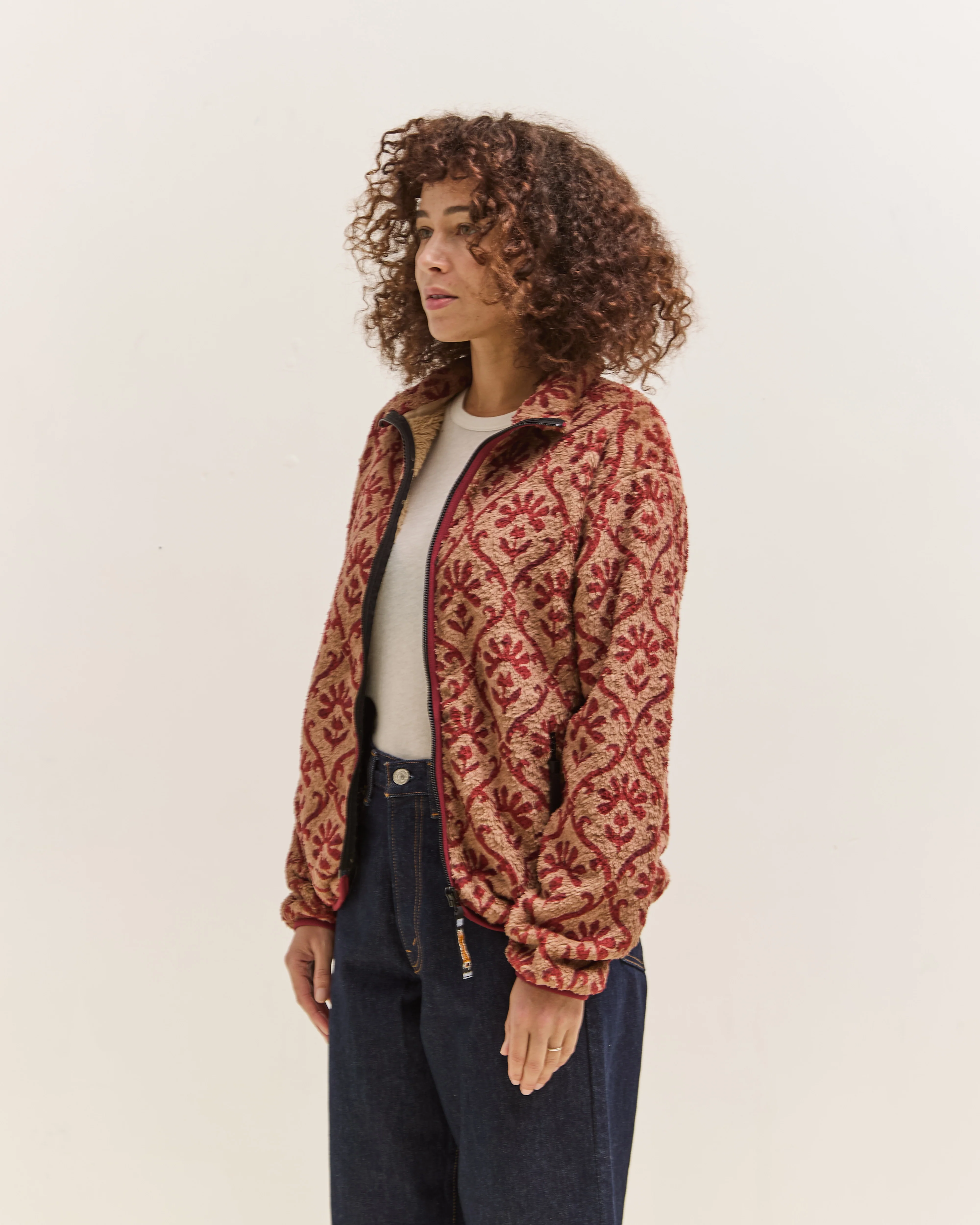 Kapital Yosemite Arabesque Fleece Zip Blouson, Beige & Red - Image 4