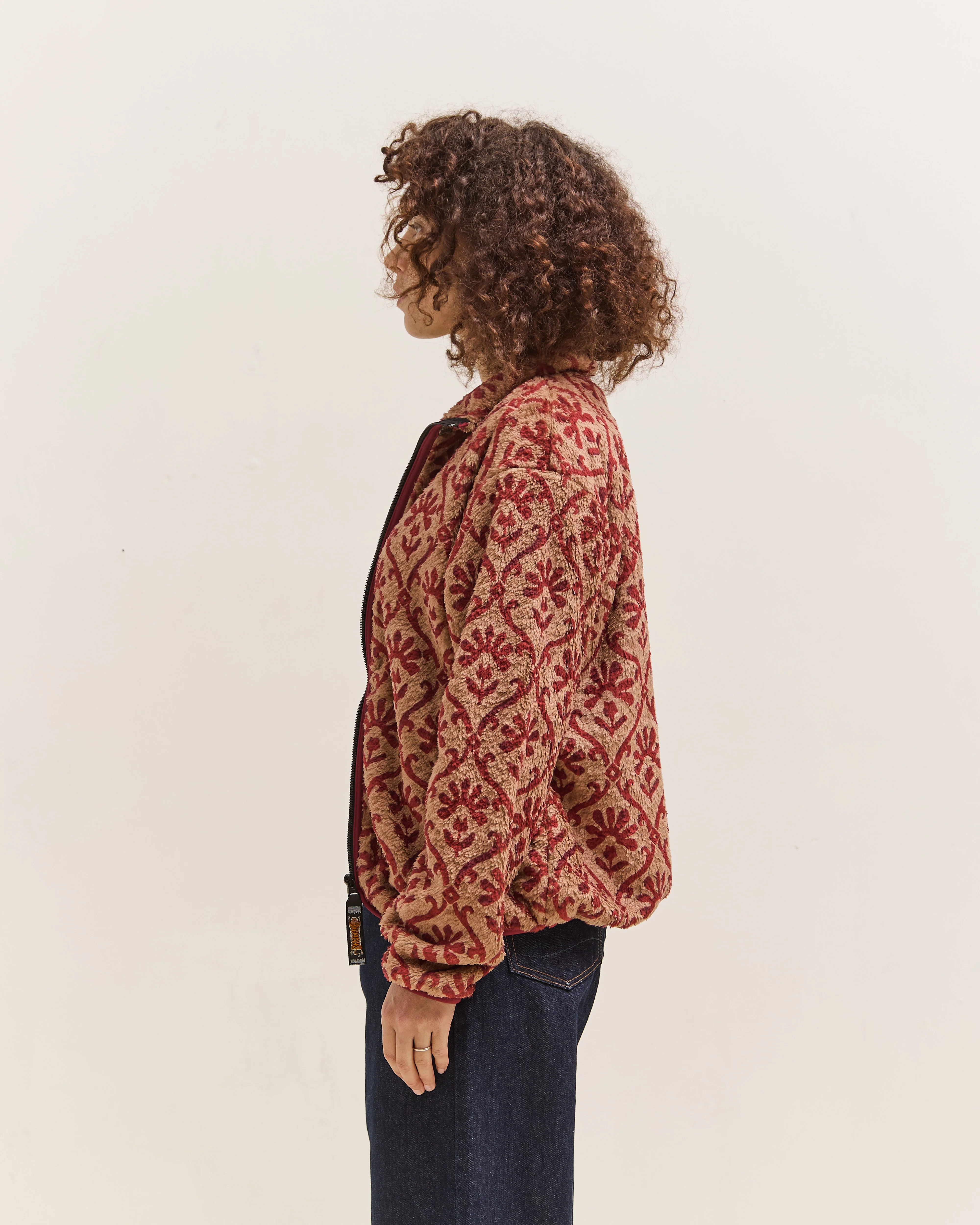 Kapital Yosemite Arabesque Fleece Zip Blouson, Beige & Red - Image 5