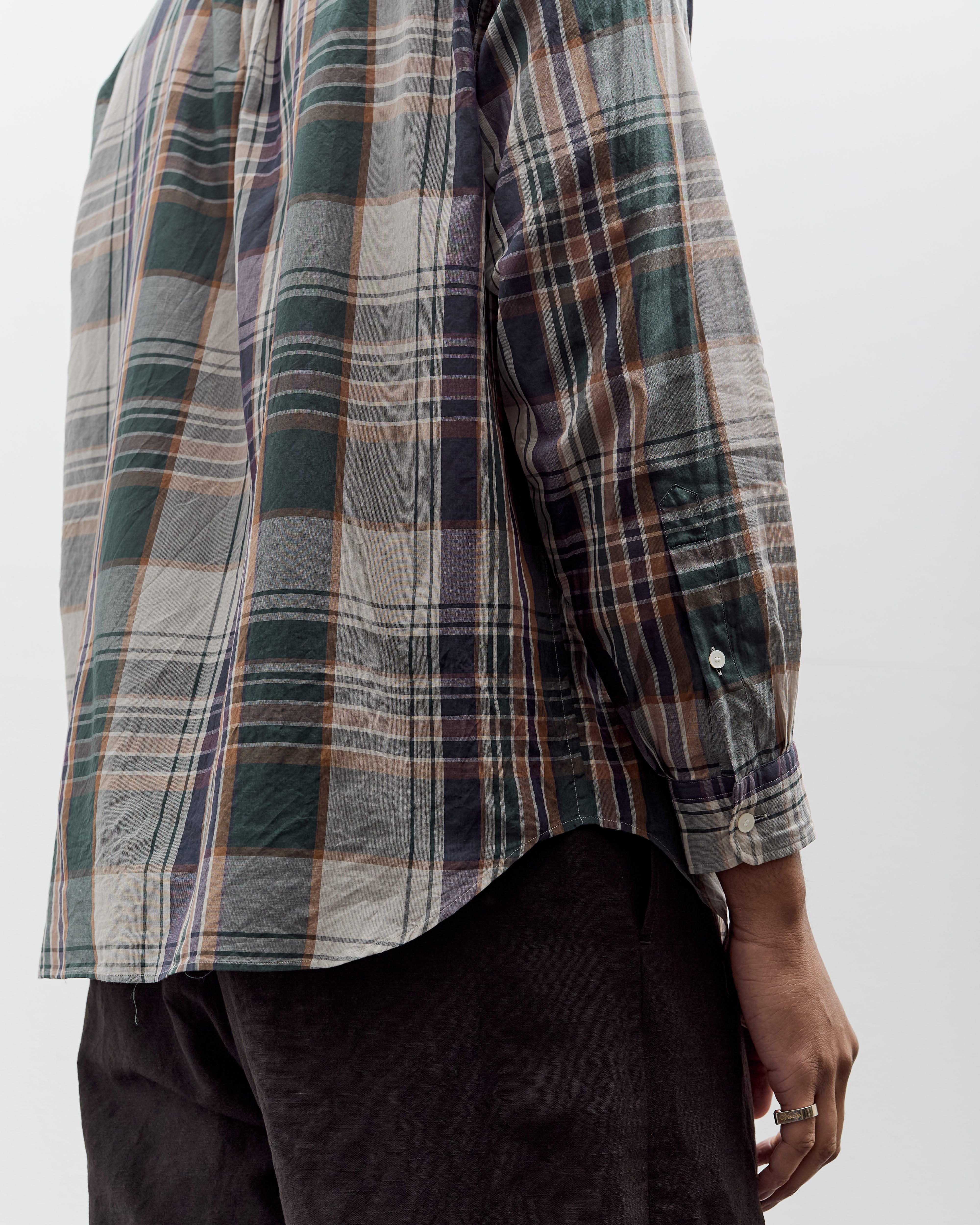 Kaptain Sunshine Gauze Plaid Plain Shirt, Forest Plaid - Image 6