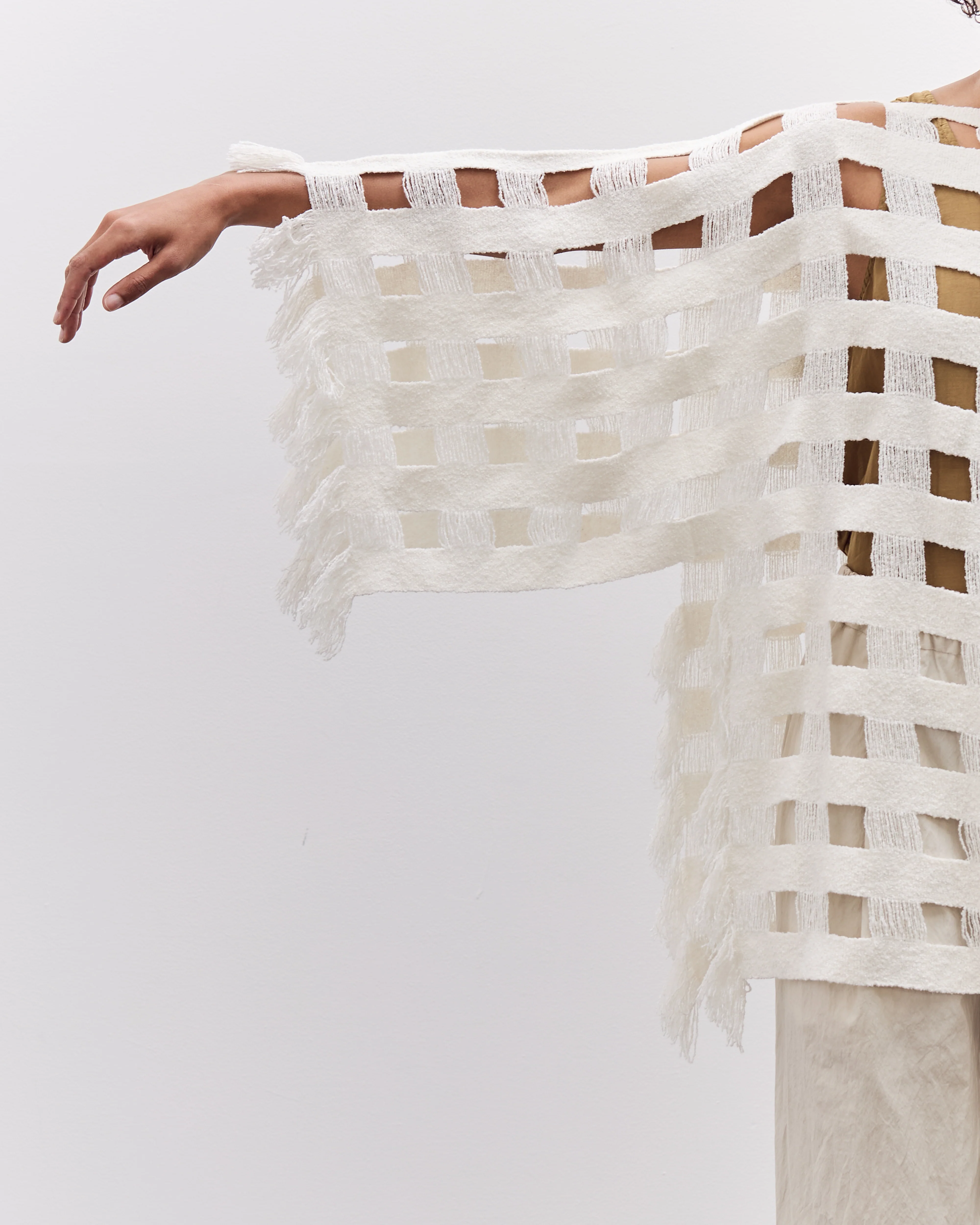 Lauren Manoogian Handwoven Grid Poncho, White - Image 2