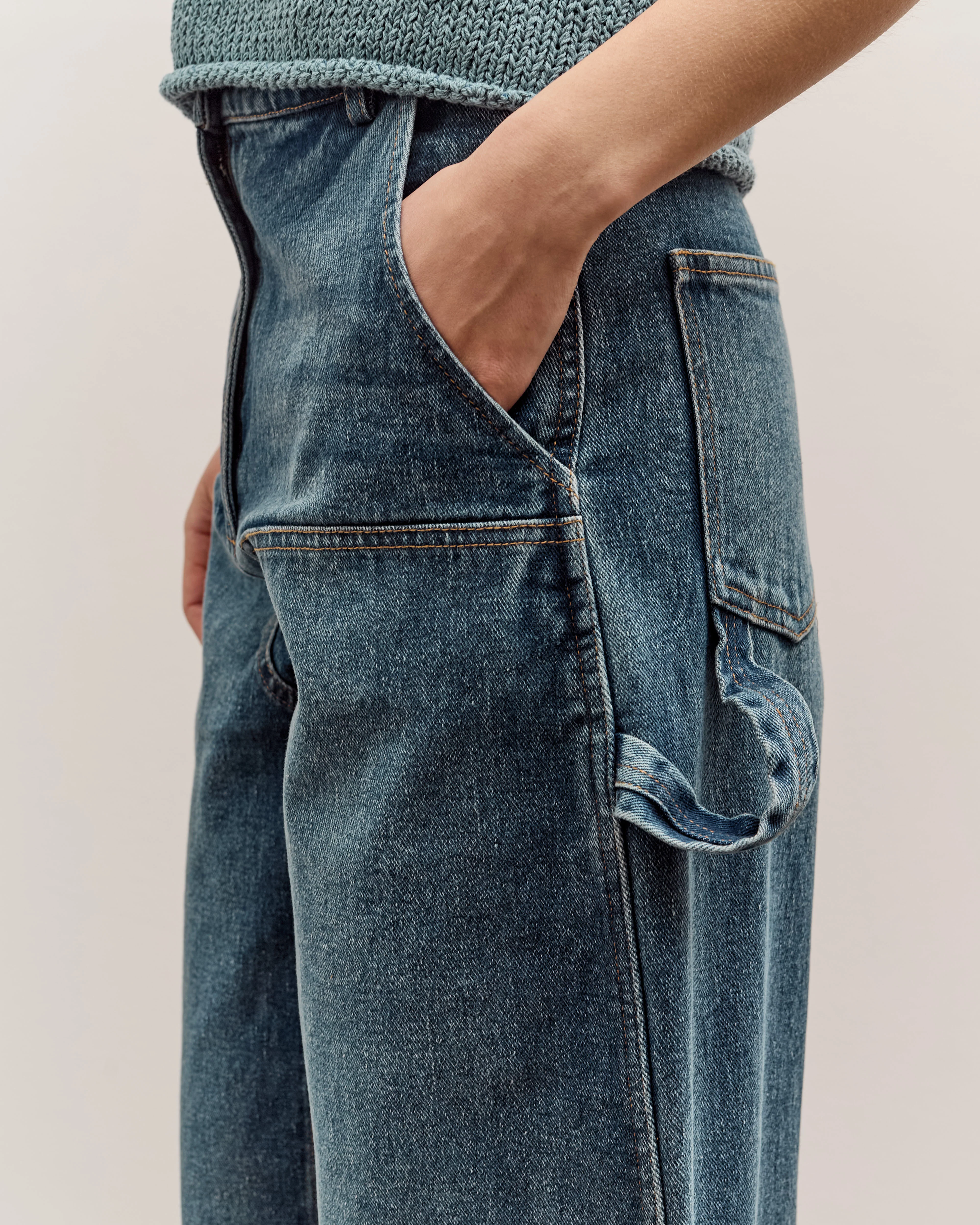 Mijeong Park Barrel Leg Patch Denim, Blue - Image 2
